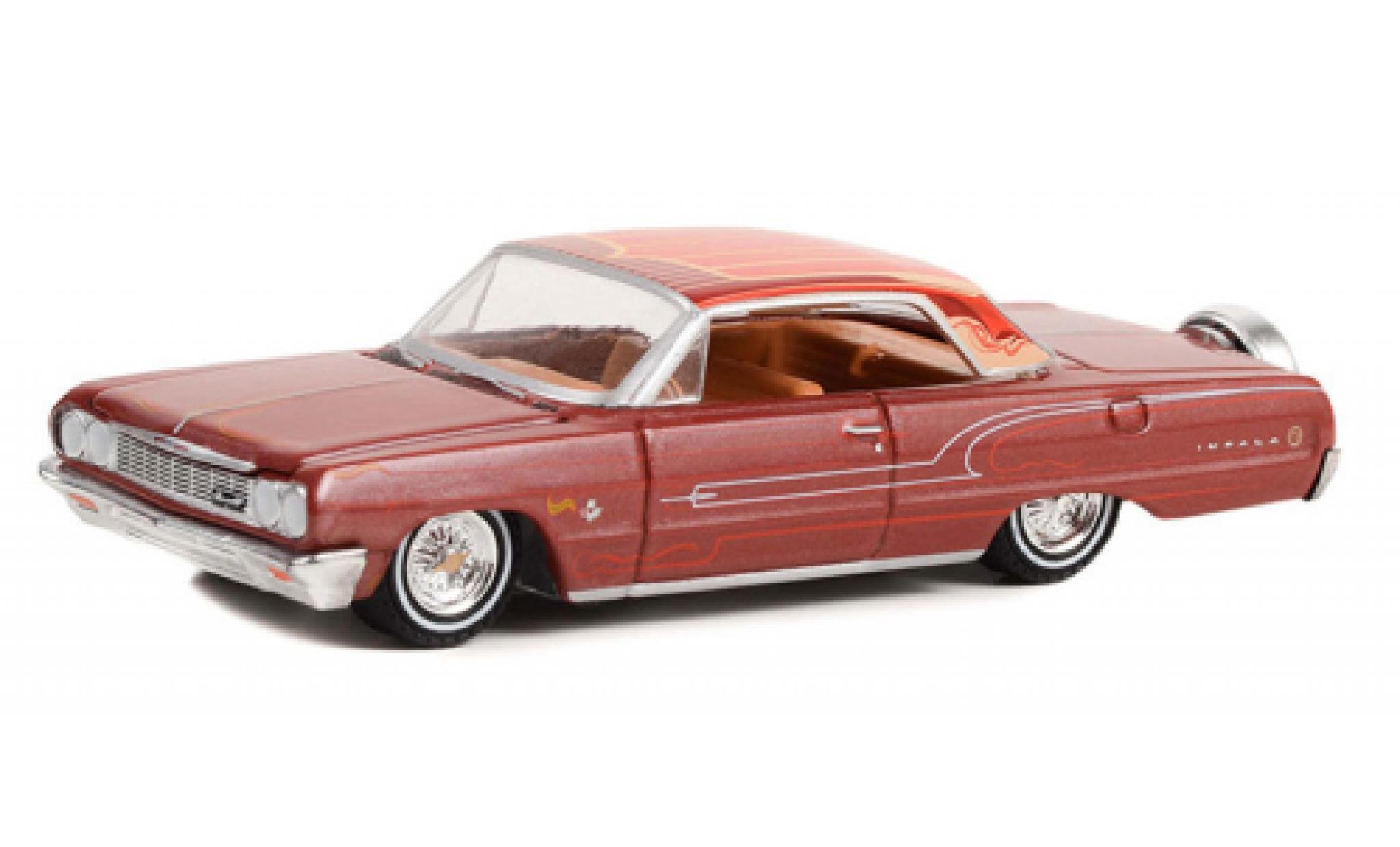 Chevrolet Impala 1/64 Greenlight rood/Dekor 1964 modelauto