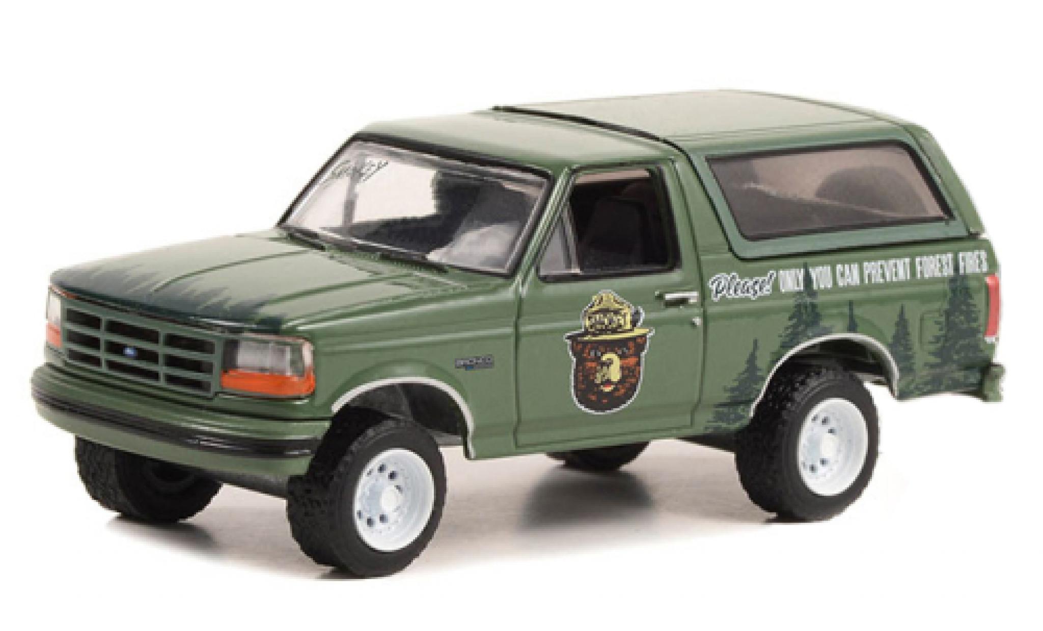 Ford Bronco 1/64 Greenlight groen Smokey Bear 1996 modelauto