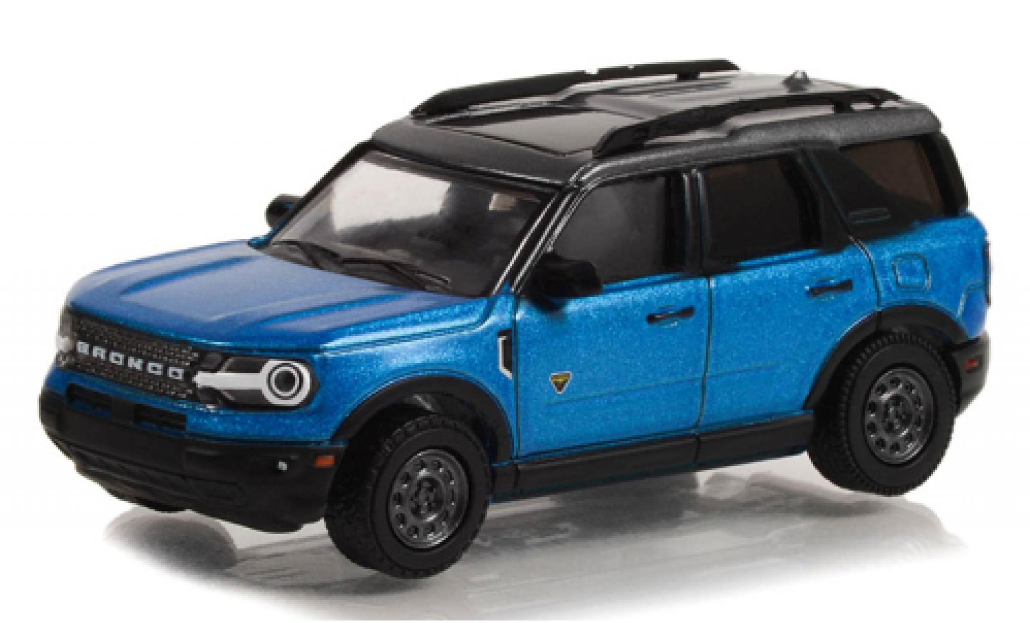 Ford Bronco 1/64 Greenlight Sport Badlands metallic blauw/zwart 2022 modelauto