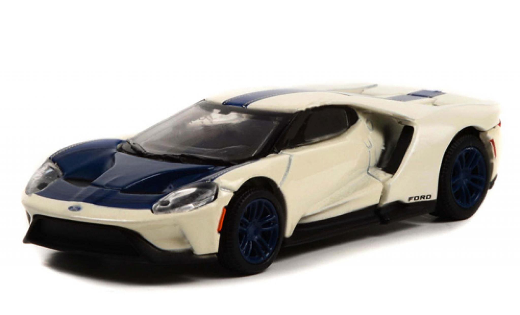 Ford GT 1/64 Greenlight Heritage Edition wit/blauw 2022 modelauto