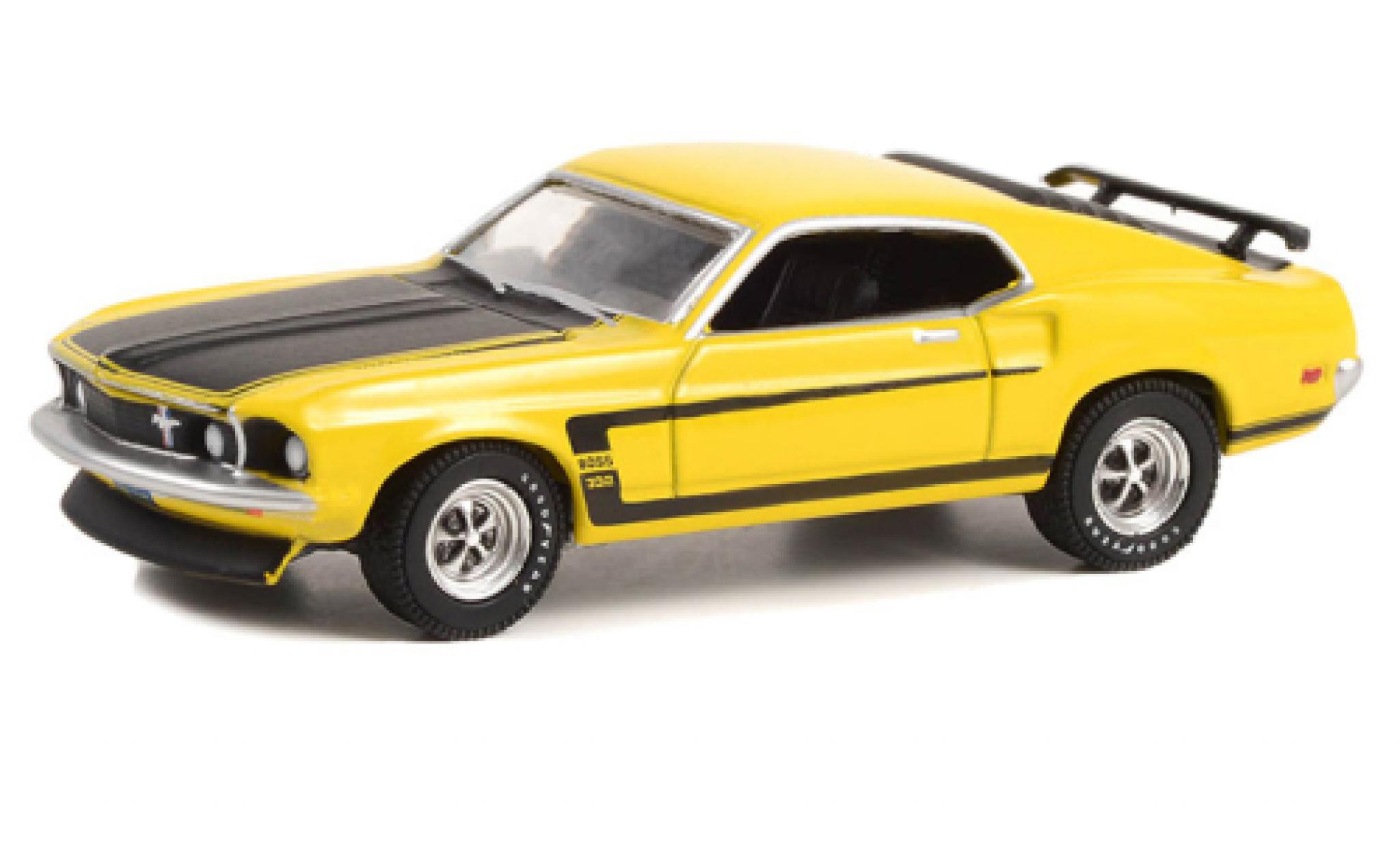 Ford Mustang 1/64 Greenlight Boss 302 geel/zwart 1969 modelauto
