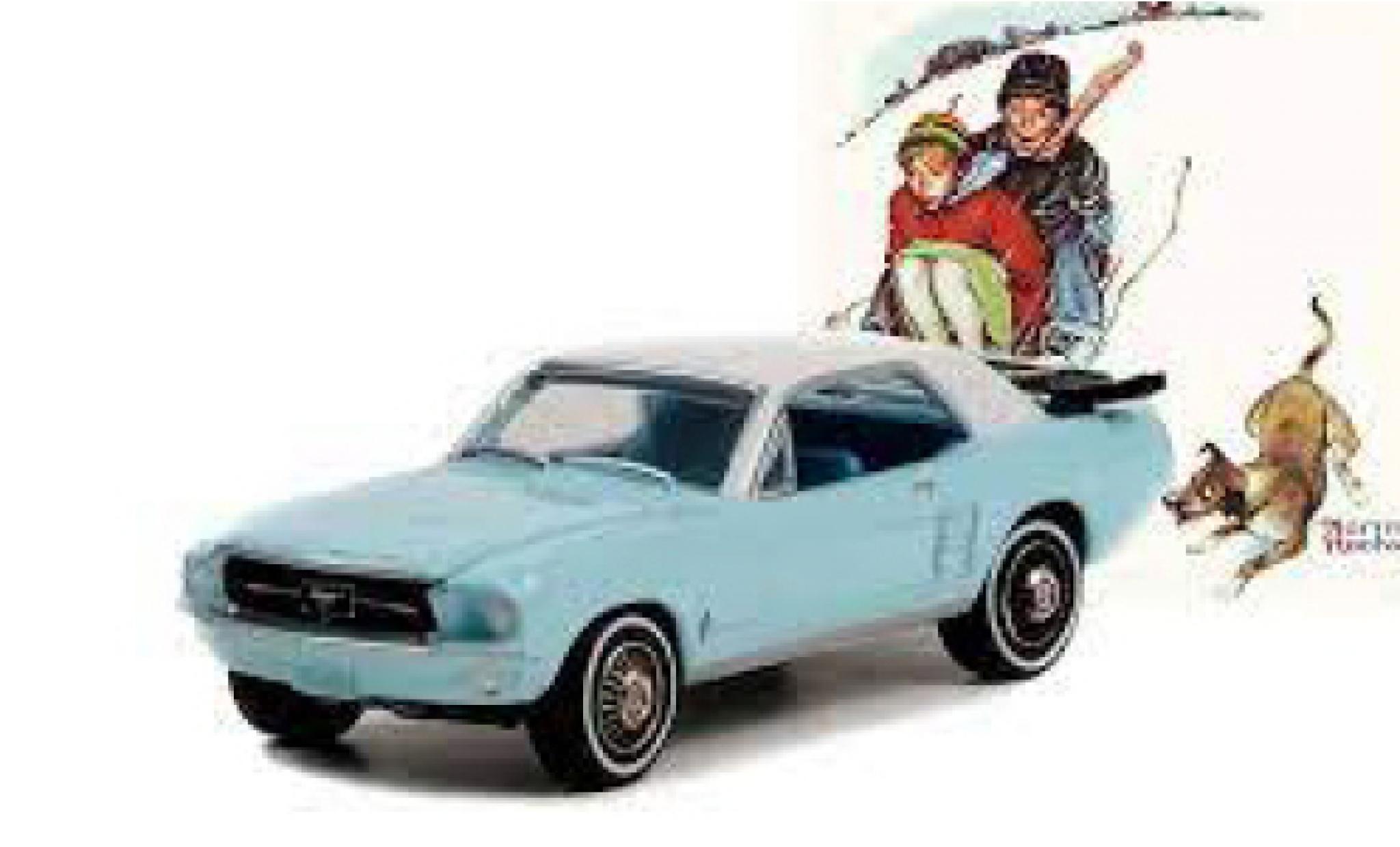 Ford Mustang 1/64 Greenlight blauw/wit Norman Rockwell 1967 modelauto