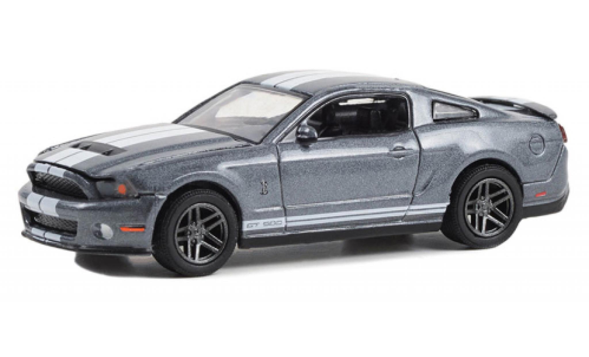 Shelby GT 500 1/64 Greenlight Ford Mustang metallic grijs/wit 2010 modelauto