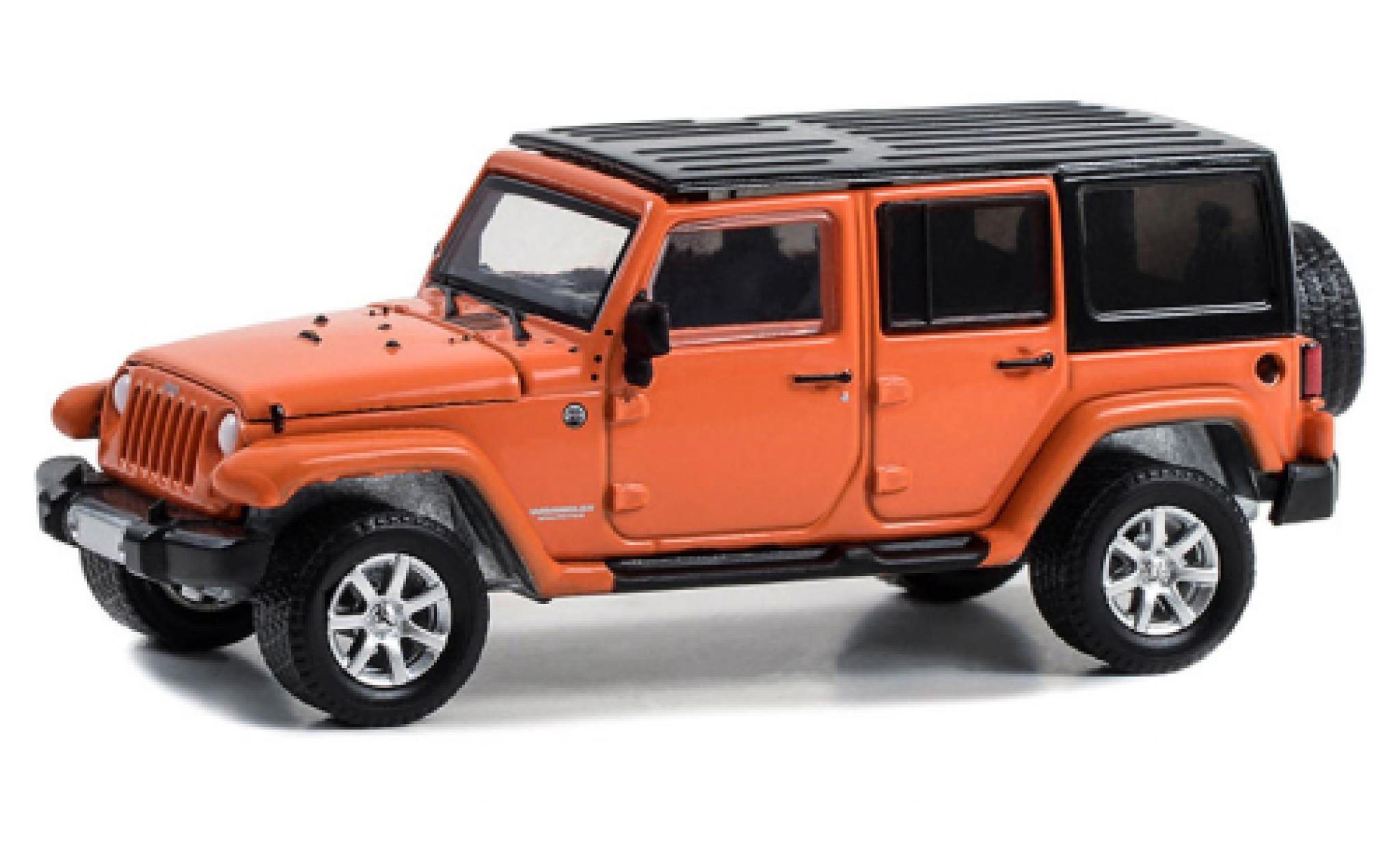 Jeep Wrangler 1/64 Greenlight Unlimited oranje/zwart Cold Pursuit 2010 modelauto