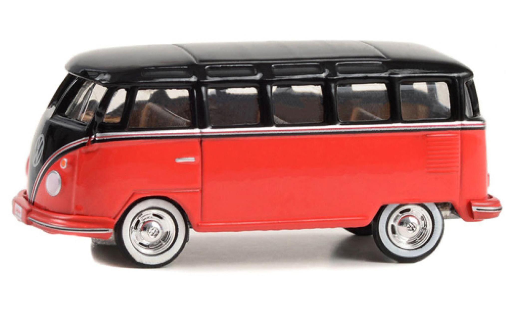 Volkswagen T1 1/64 Greenlight Samba bus rood/zwart 1956 modelauto