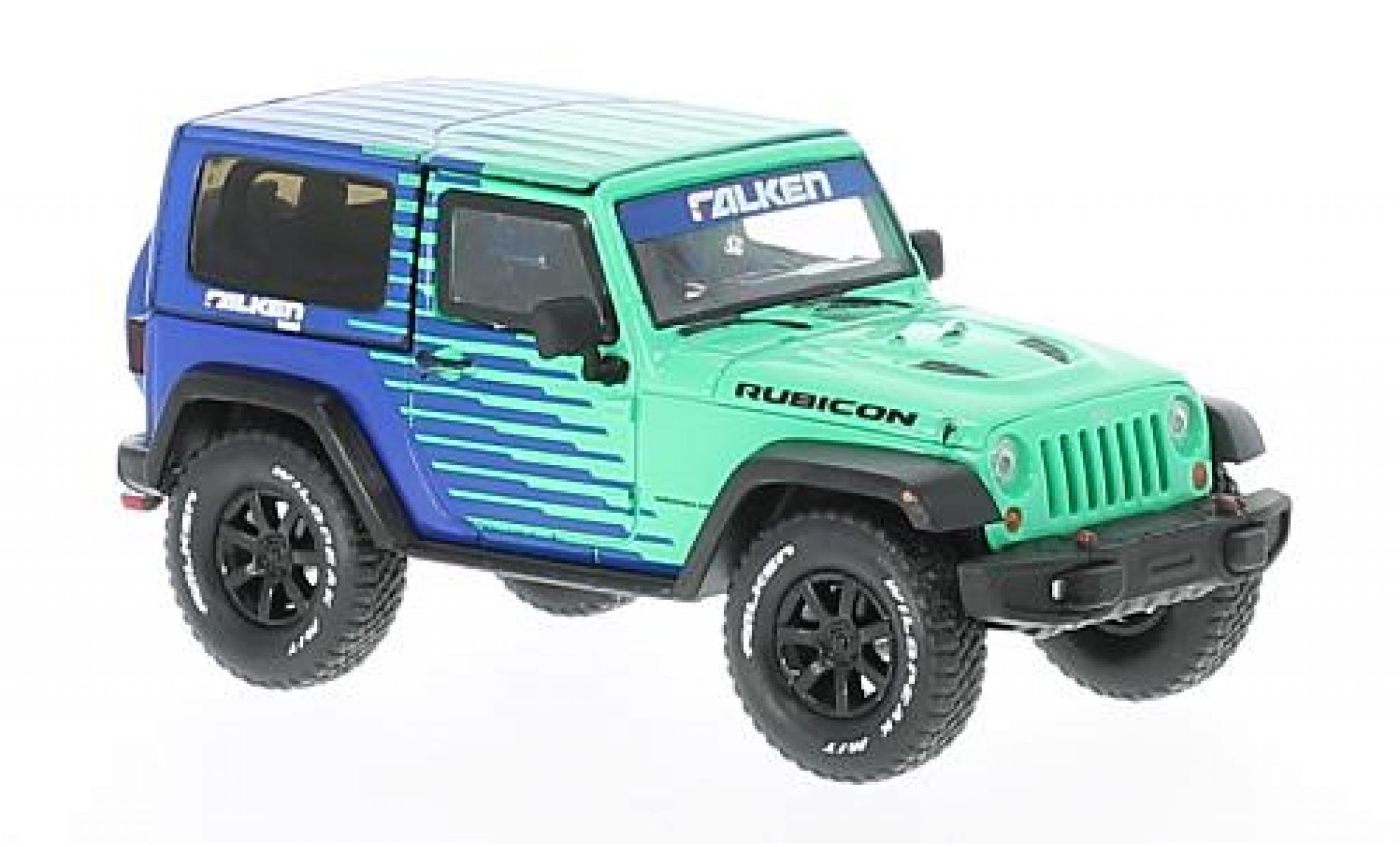 Jeep Wrangler 1/43 Greenlight groen/blauw Rubicon Falken Tire 2014 modelauto