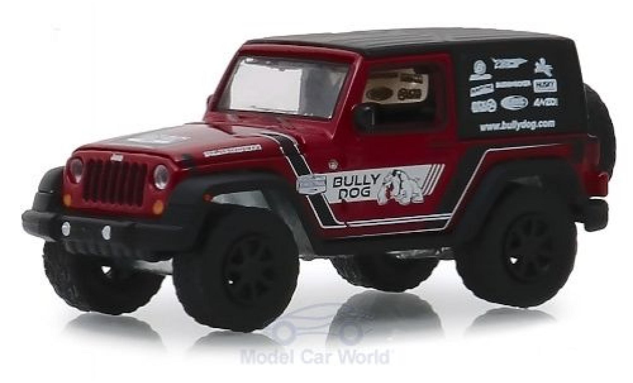 Jeep Wrangler 1/64 Greenlight rood/Dekor Bully Dog 2012 modelauto
