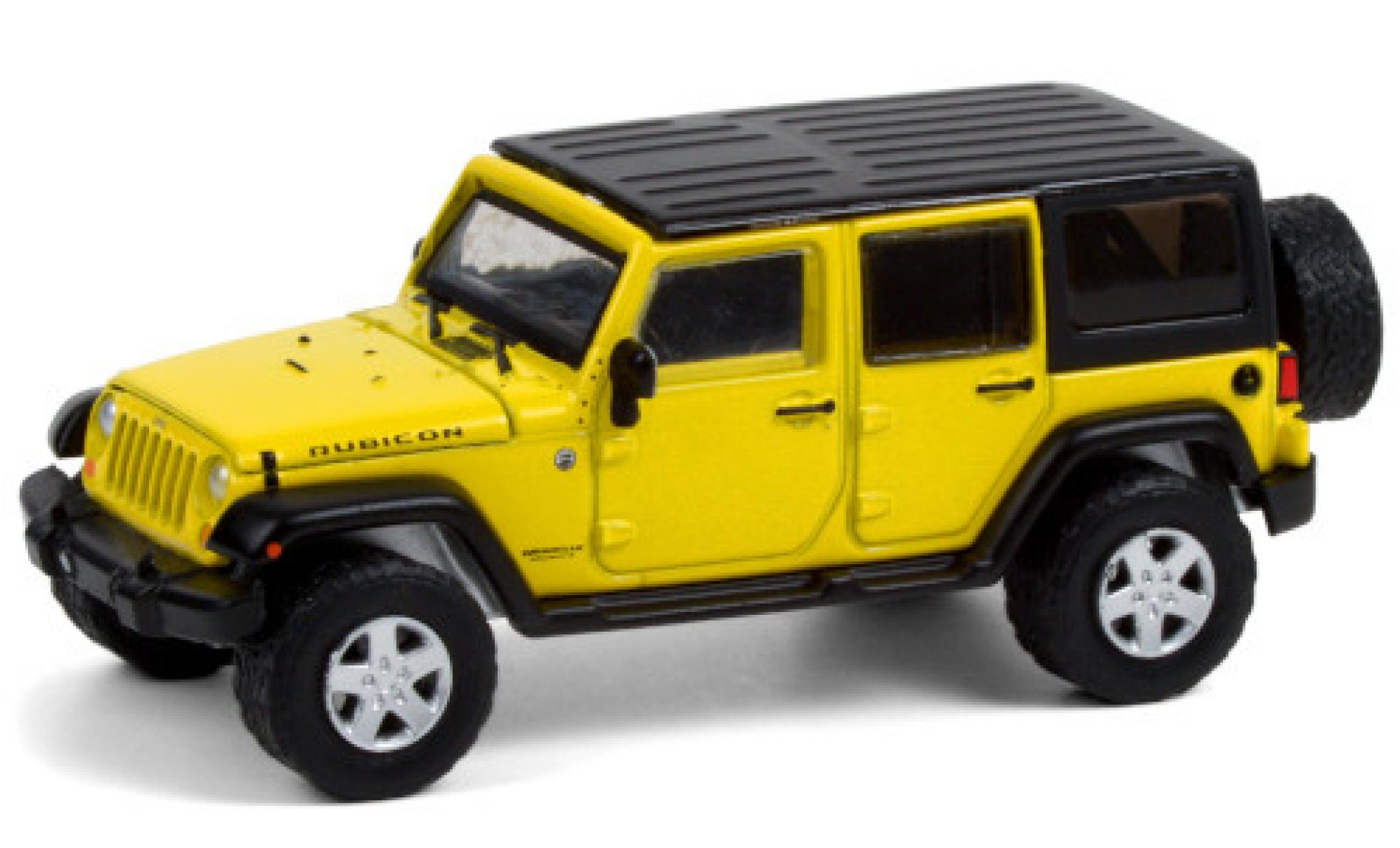 Jeep Wrangler 1/64 Greenlight Rubicon geel 2008 Verdeck abnehmbar modelauto