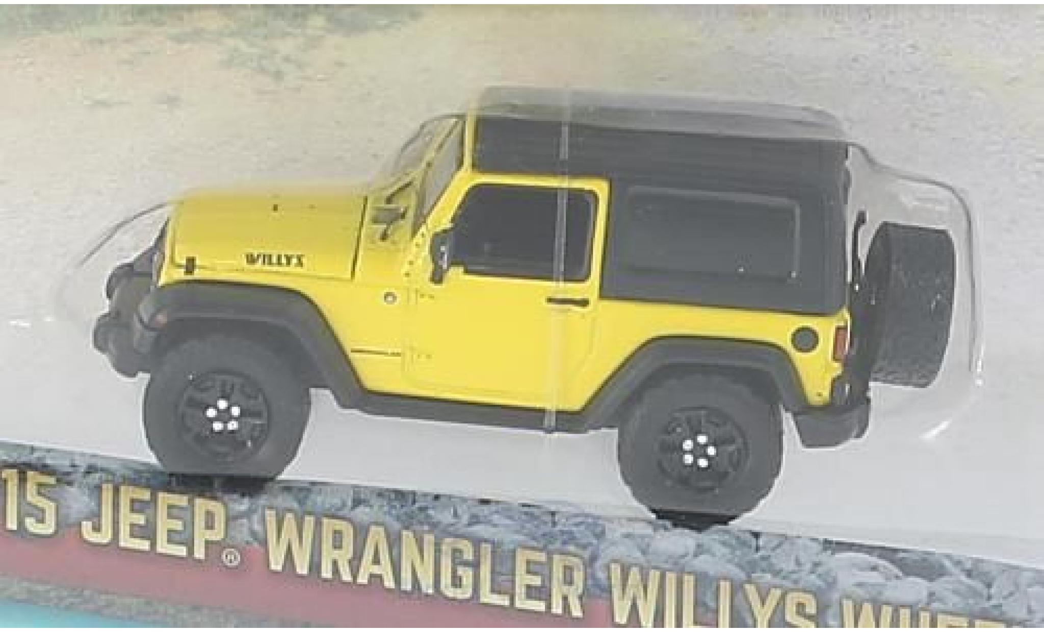 Jeep Wrangler 1/64 Greenlight Willlys Wheeler geel/zwart 2015 modelauto