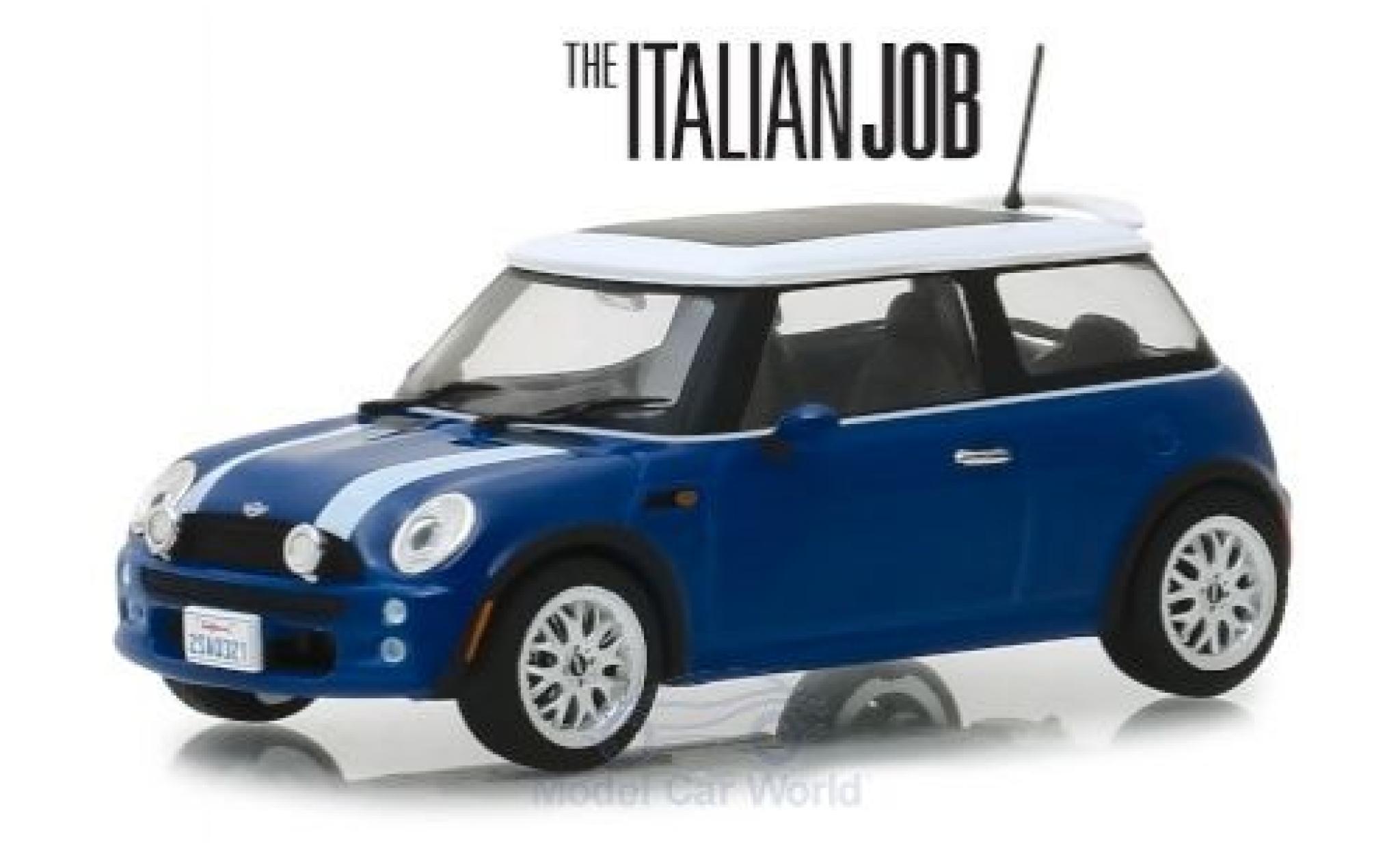 Mini Cooper 1/43 Greenlight blauw/wit RHD The Italian Job 2003 modelauto