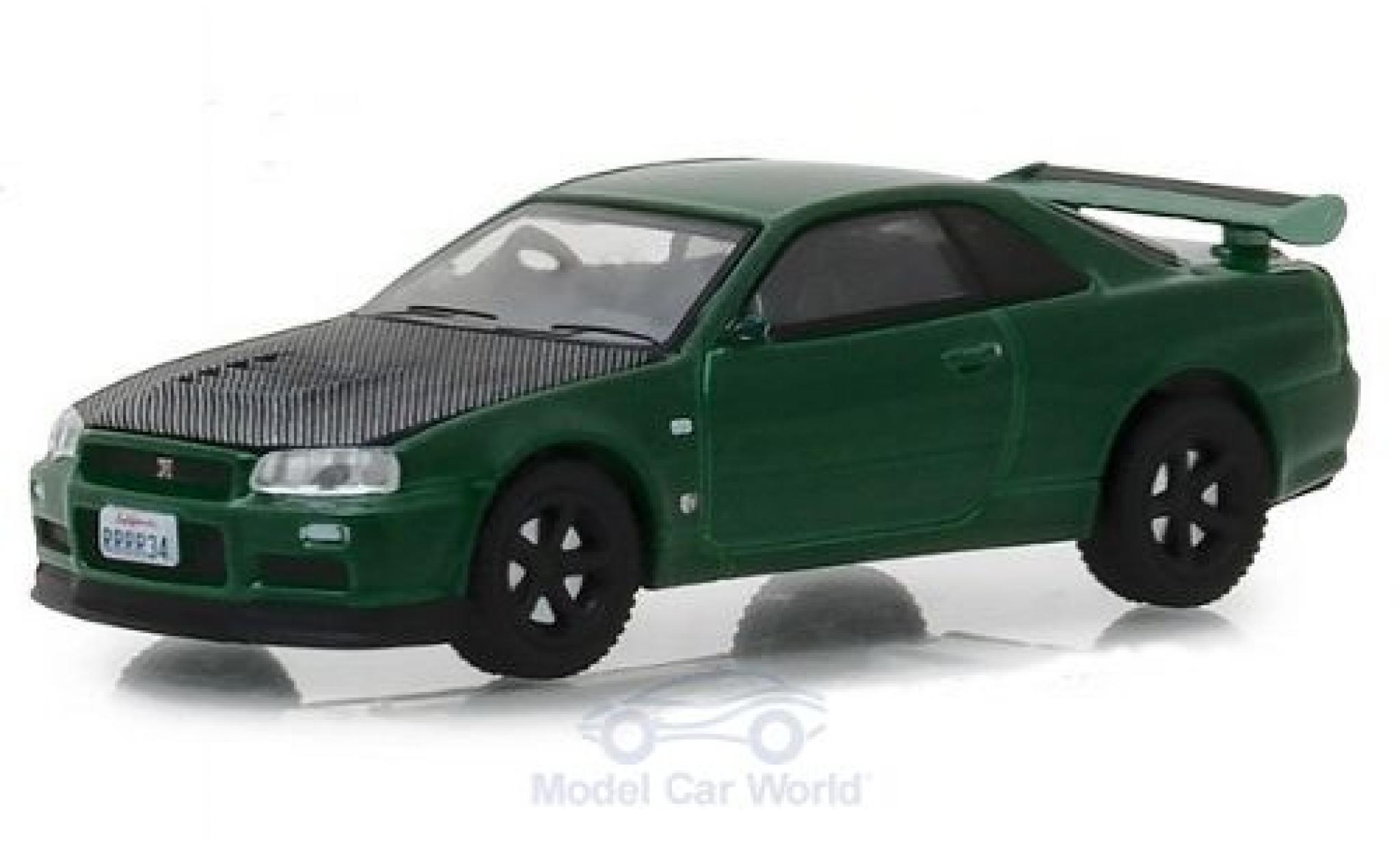 Nissan Skyline 1/64 Greenlight GT-R (BNR34) metallic groen 2000 modelauto