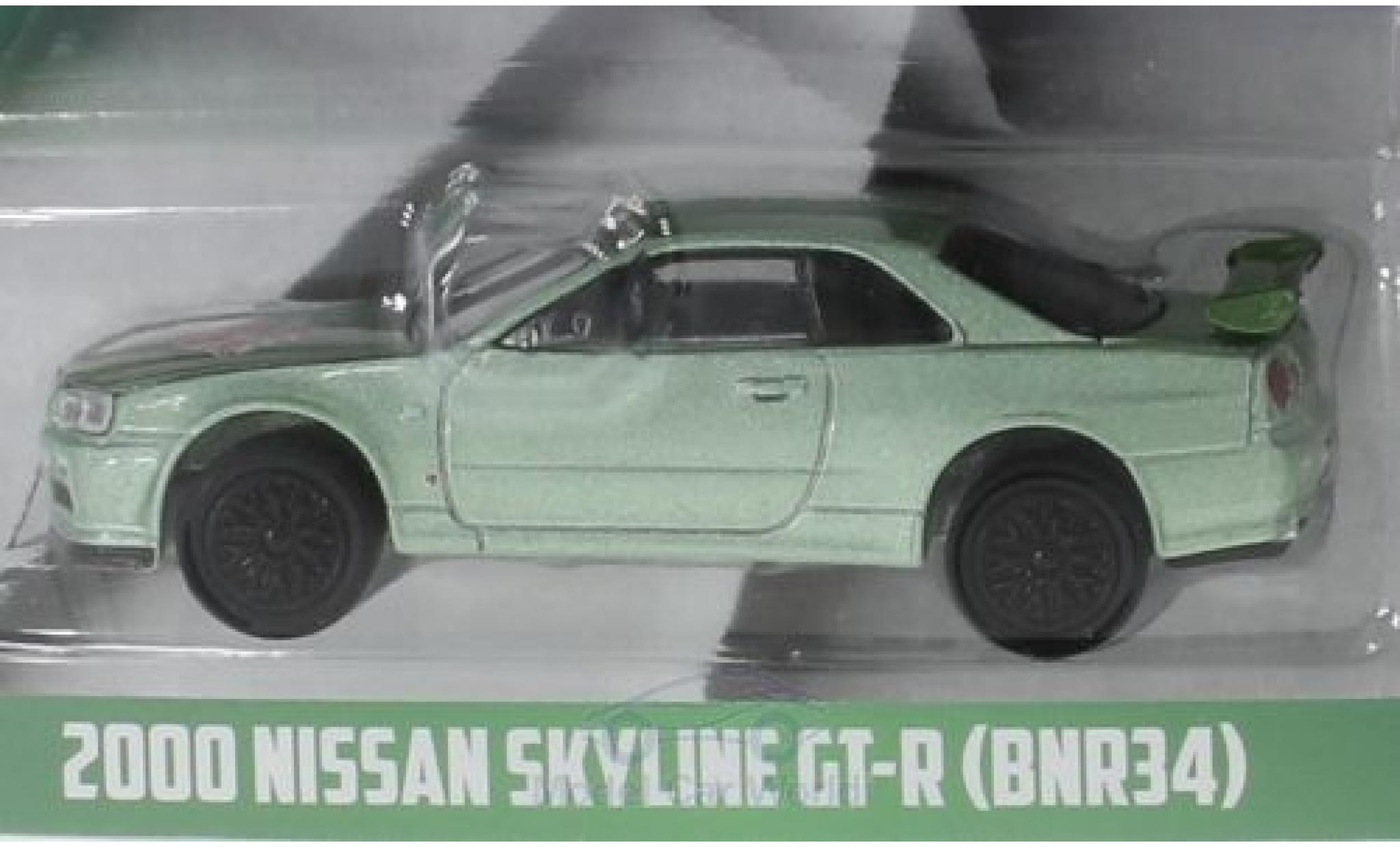 Nissan Skyline 1/64 Greenlight GT-R (BNR34) metallic groen Turtle Wax 2000 modelauto