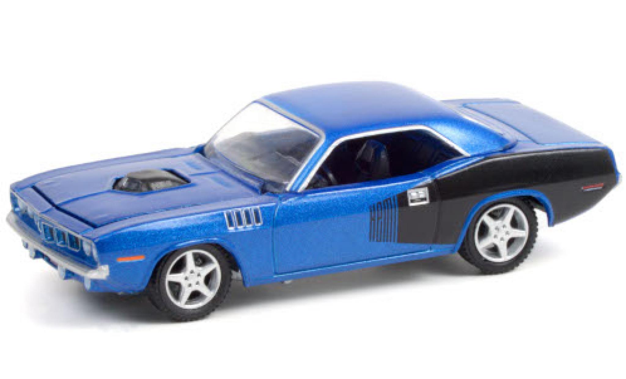 Plymouth Barracuda 1/64 Greenlight Custom Hardtop metallic blauw/zwart 1970 modelauto