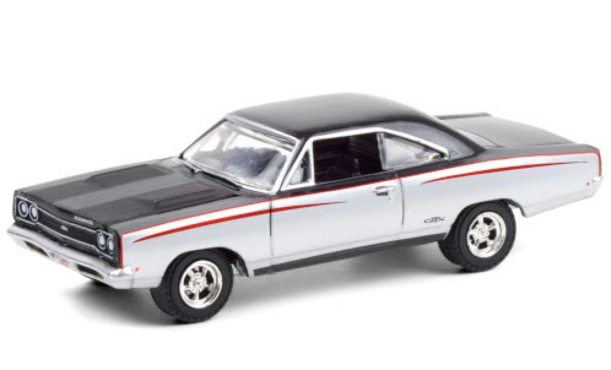 Plymouth GTX 1/64 Greenlight Custom grijs/zwart 1968 modelauto