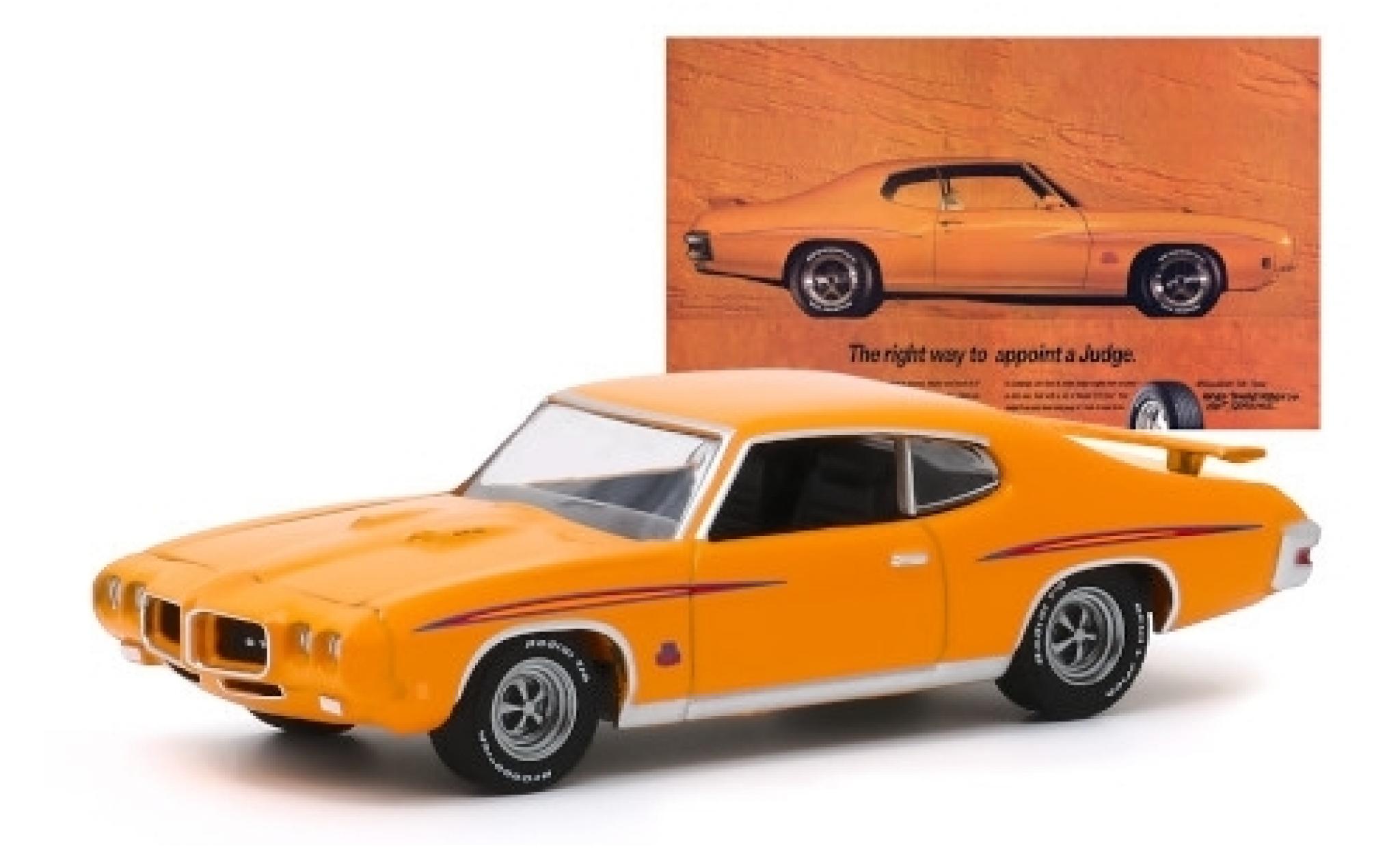 Pontiac GTO 1/64 Greenlight Judge oranje/Dekor 1970 modelauto