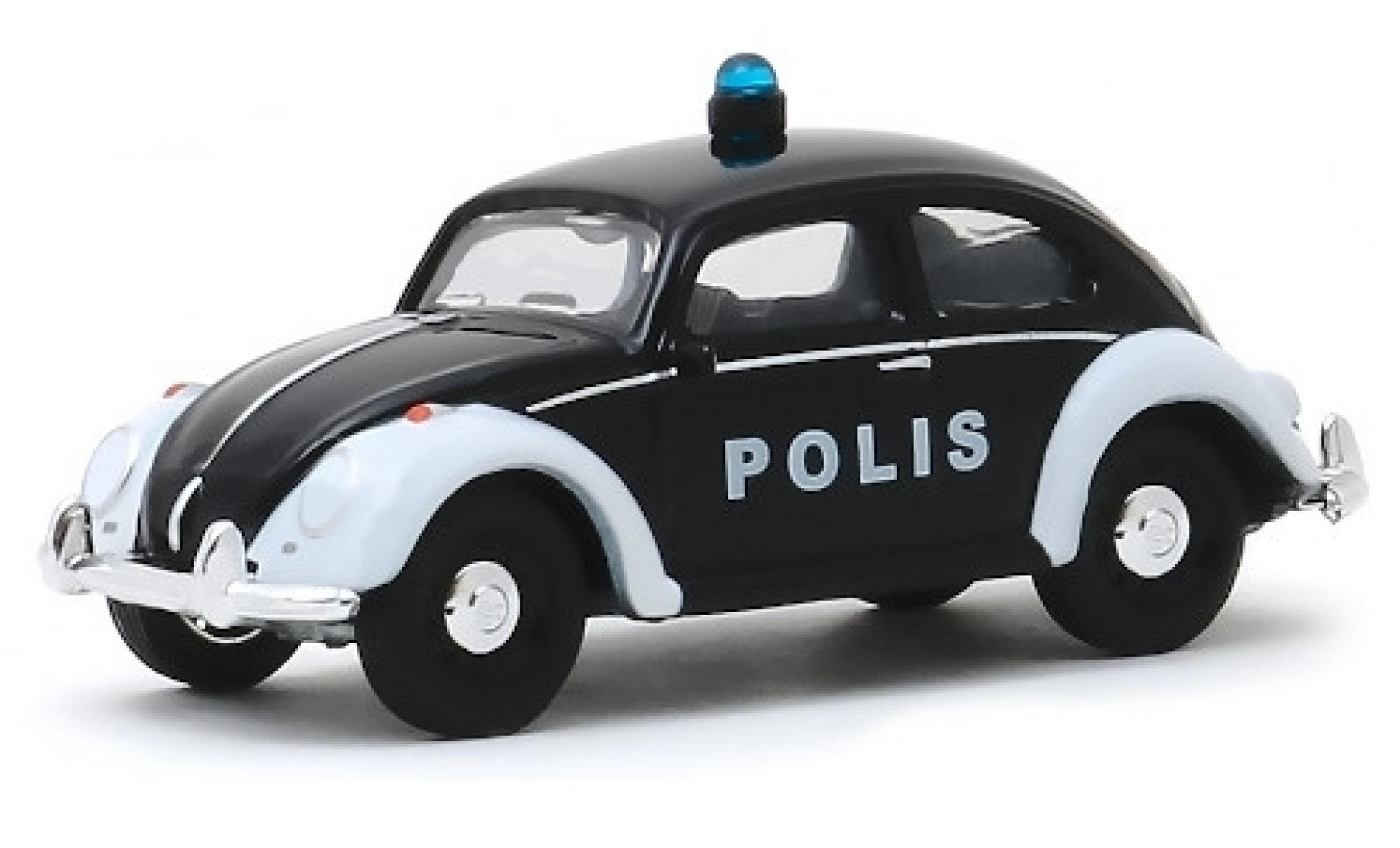 Volkswagen Beetle 1/64 Greenlight (K&auml;fer) zwart/wit Polis modelauto