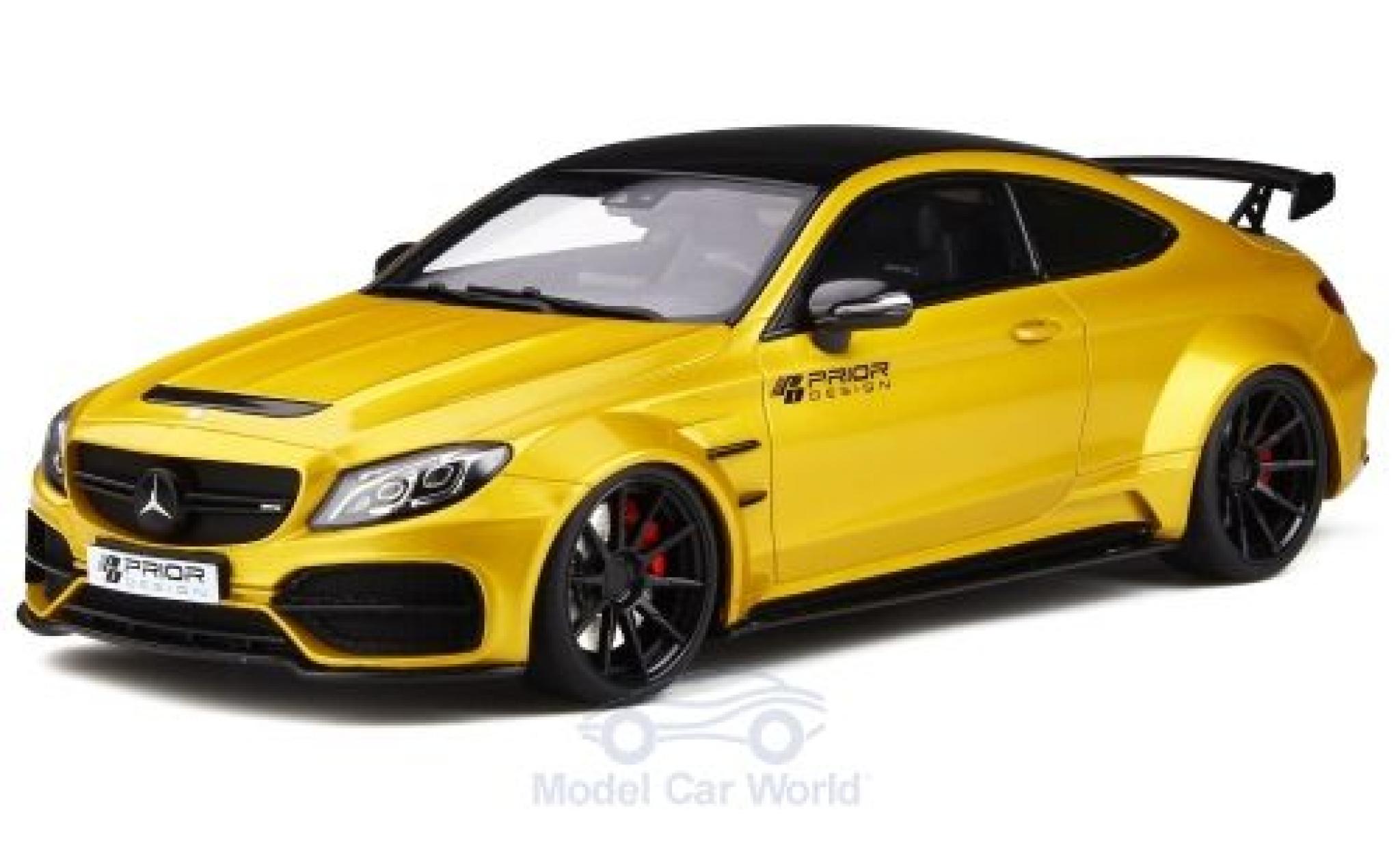 Mercedes Classe C 1/18 GT Spirit C63 AMG Coupe Prior Design PD65CC metallic geel/zwart modelauto