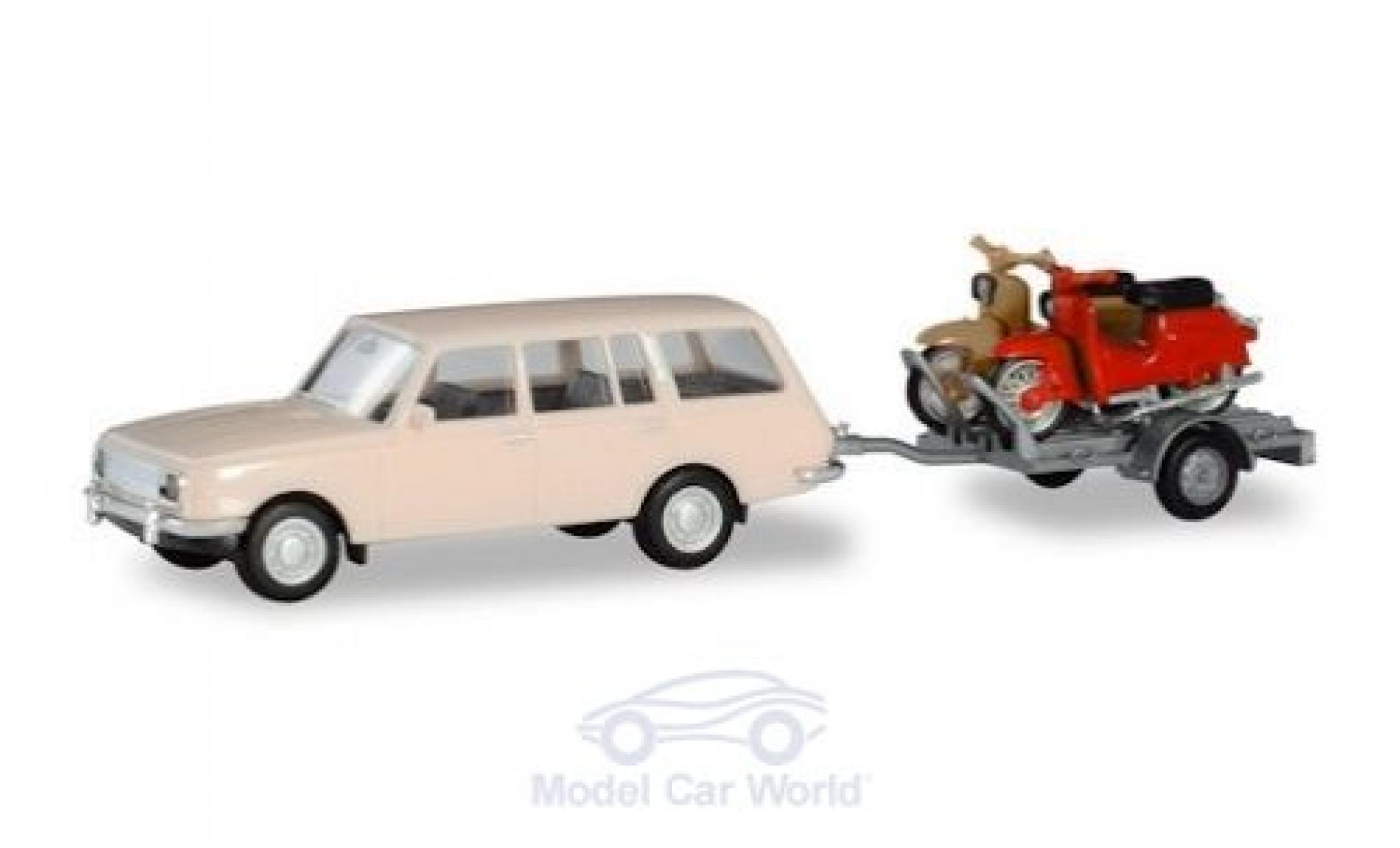 Wartburg 353 1/87 Herpa Tourist mit Anh&auml;nger und 2x Simson modelauto