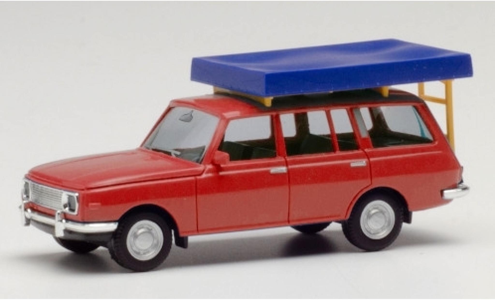 Wartburg 353 1/87 Herpa Tourist rood 1966 avec Tente sur toit dans le &eacute;tat de conduite modelauto