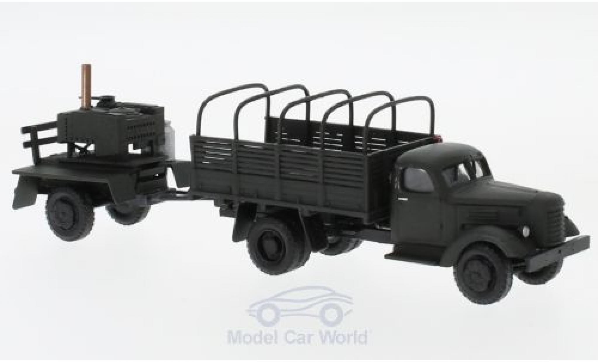 Zil 164 1/87 Herpa ZIL NVA in Polen Pritsche mit Spiegel und Feldk&uuml;chen-Anh&auml;nger modelauto