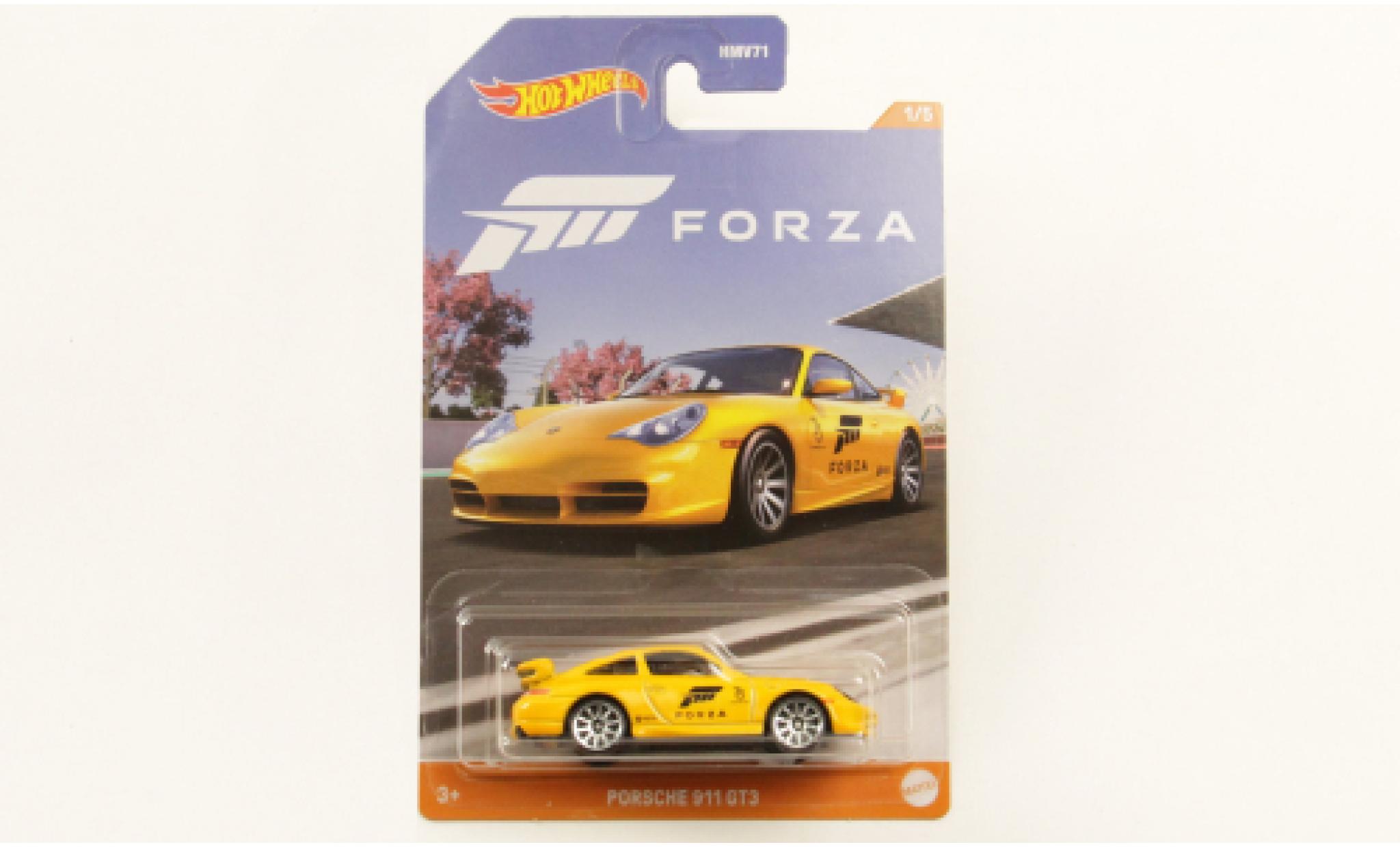 Porsche 996 GT3 1/64 Hot Wheels 911  metallic geel Forza modelauto