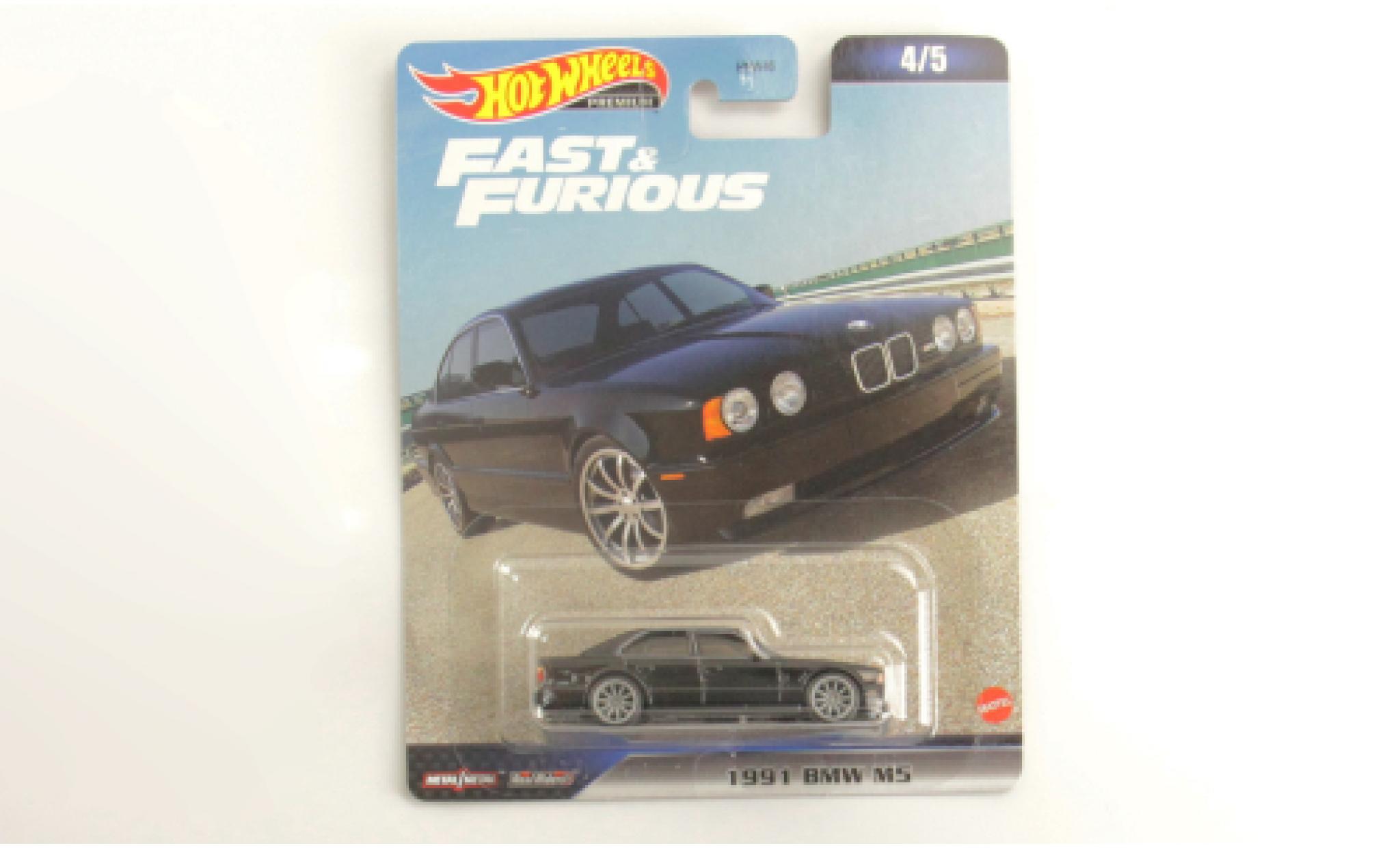 Bmw M5 1/64 Hot Wheels Premium (E34) zwart rapide & Furious 1991 modelauto