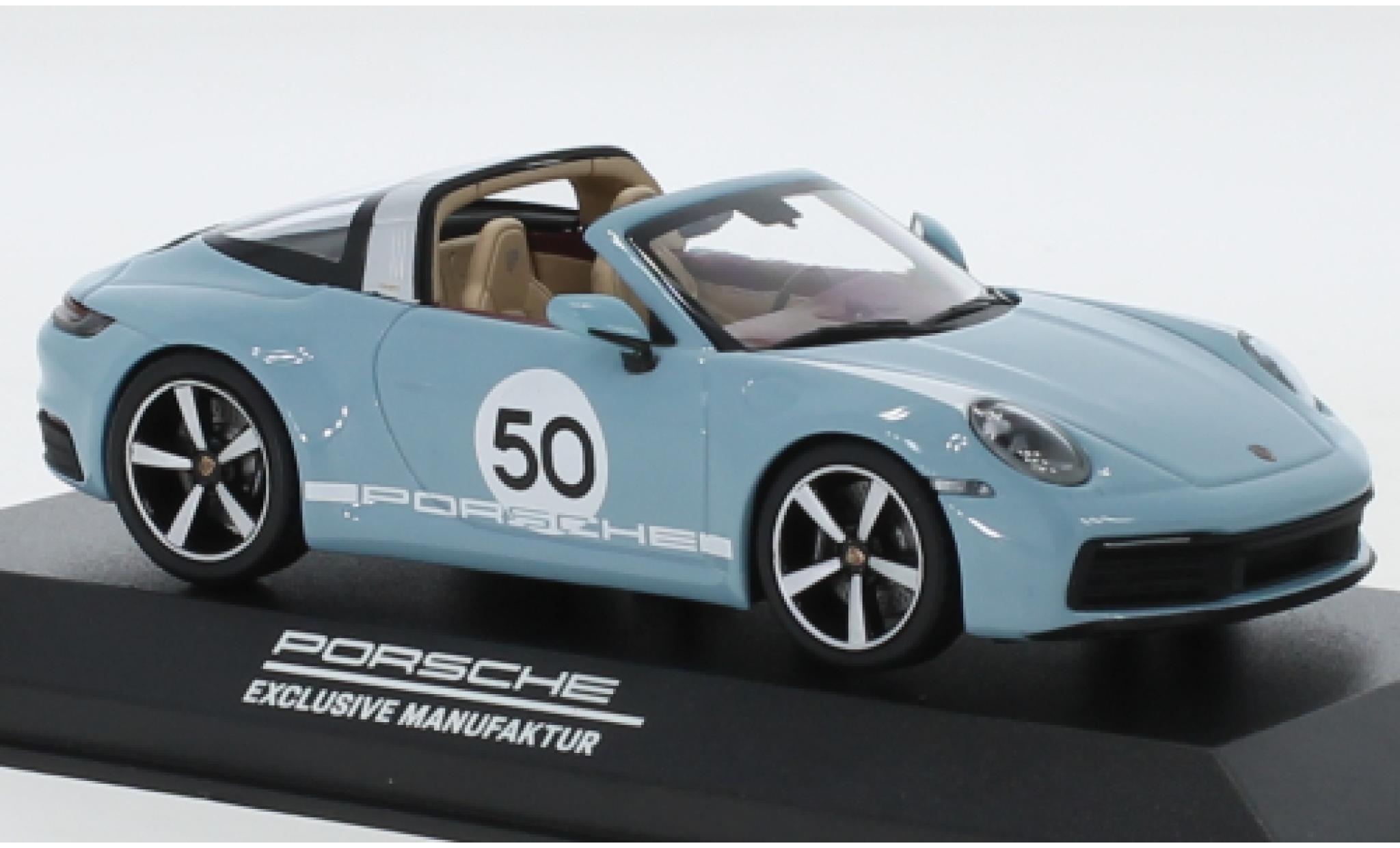 Porsche 992 Targa 1/43 Minichamps 911 () Targa 4S blauw/Dekor No.50 Heritage Design Edition modelauto