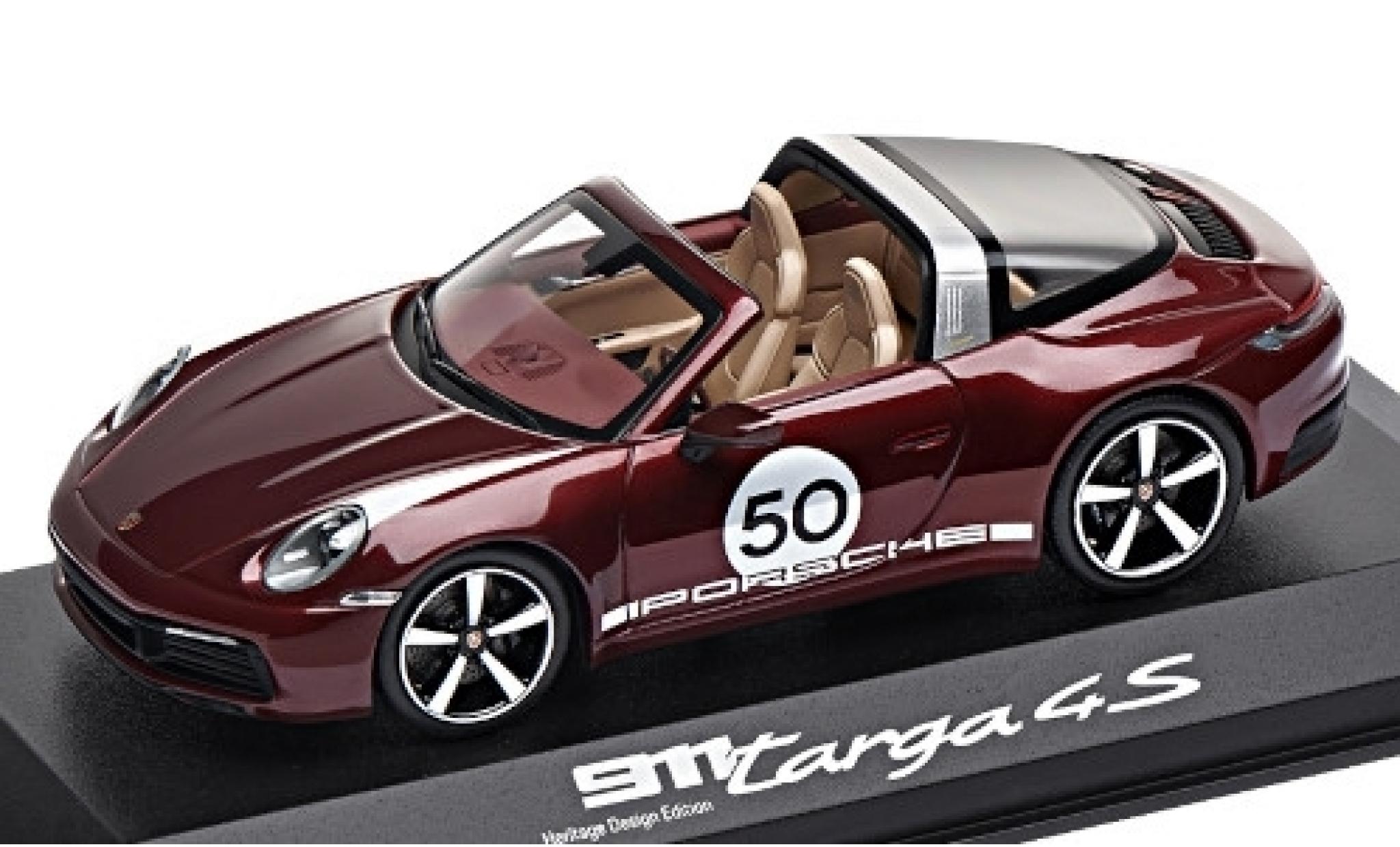 Porsche 911 1/43 Minichamps Targa 4S metallic rood/Dekor No.50 Heritage Design Edition modelauto