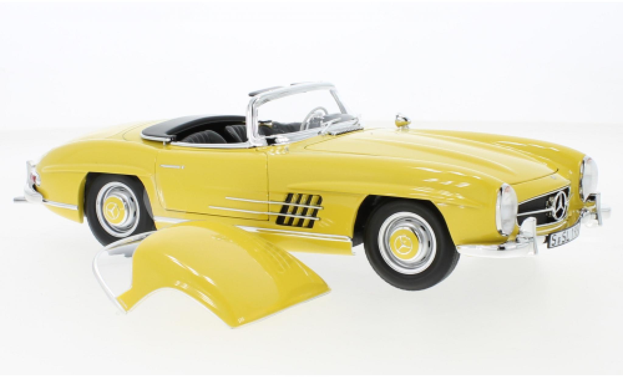 Mercedes 300 1/18 Norev SL Roadster (W198 II) geel modelauto