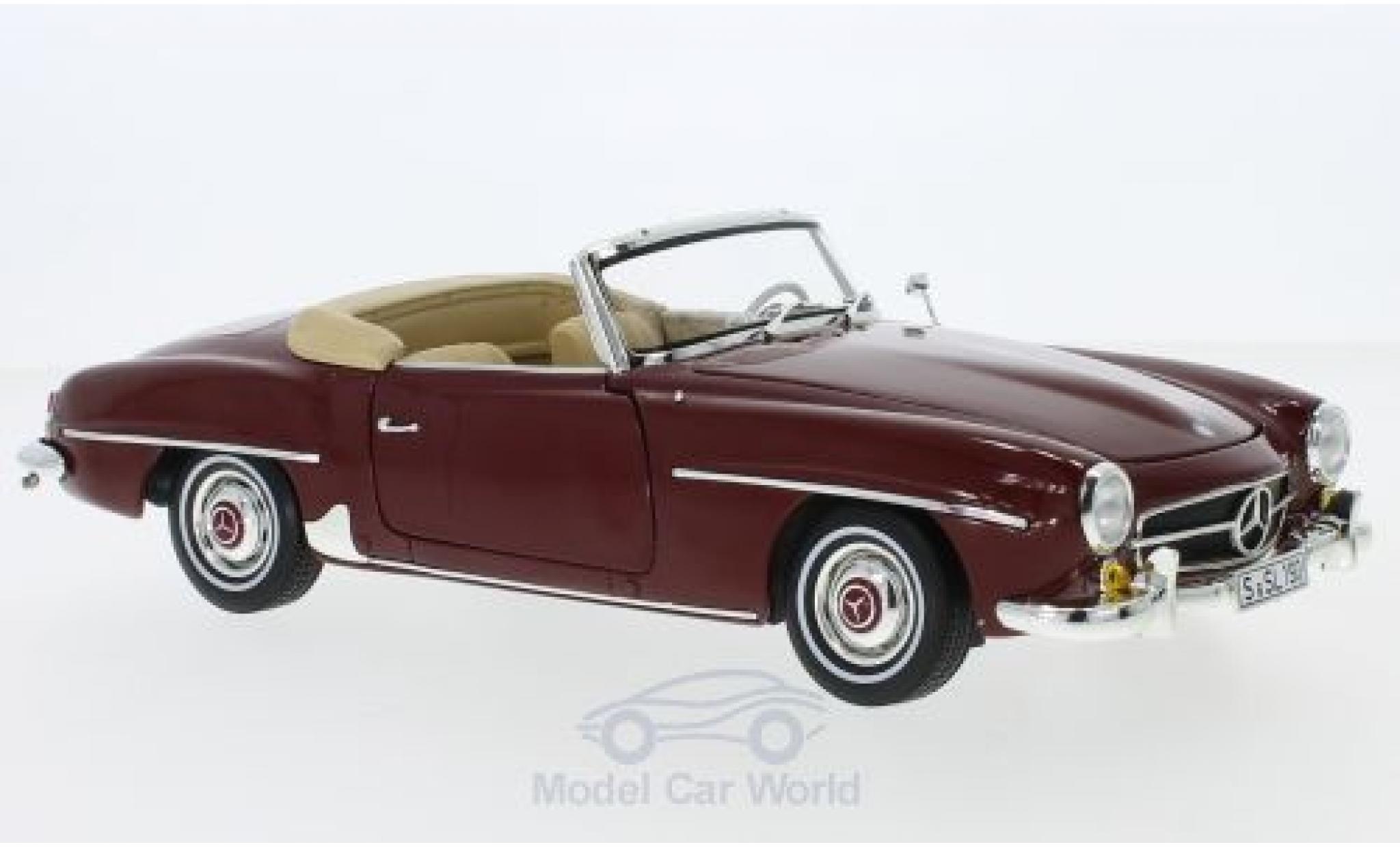 Mercedes 190 SL 1/18 Norev SL (W 121) rood 1955 SoftTop liegt ein modelauto