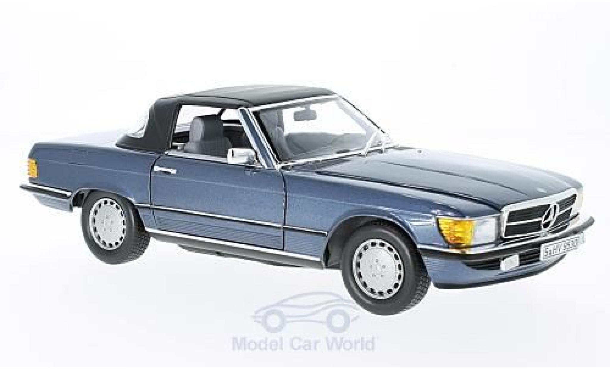Mercedes 300 SL 1/18 Norev SL (R107) metallic blauw 1985 modelauto
