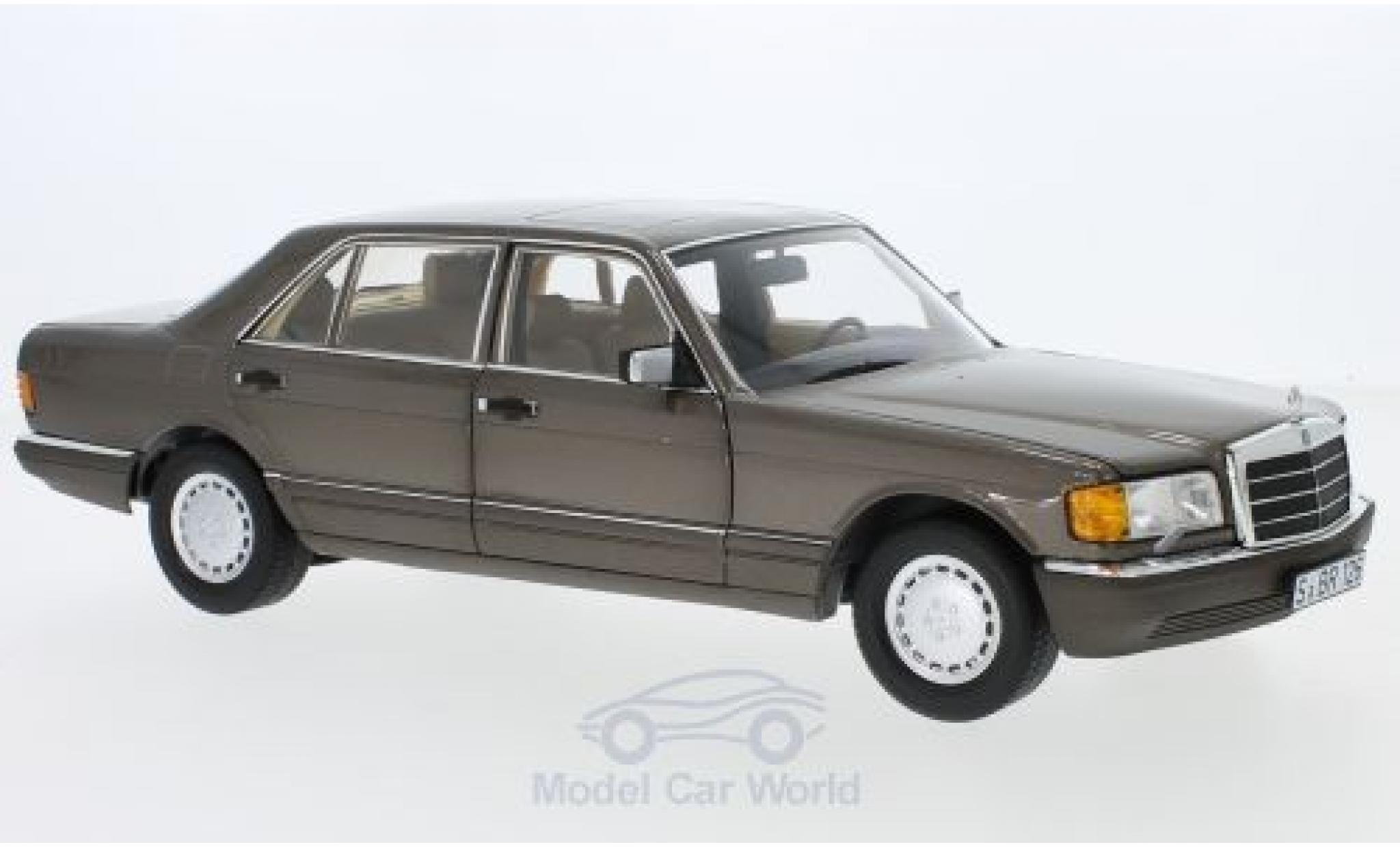 Mercedes 560 SEL 1/18 Norev SEL (V126) metallic bruin 1985 modelauto