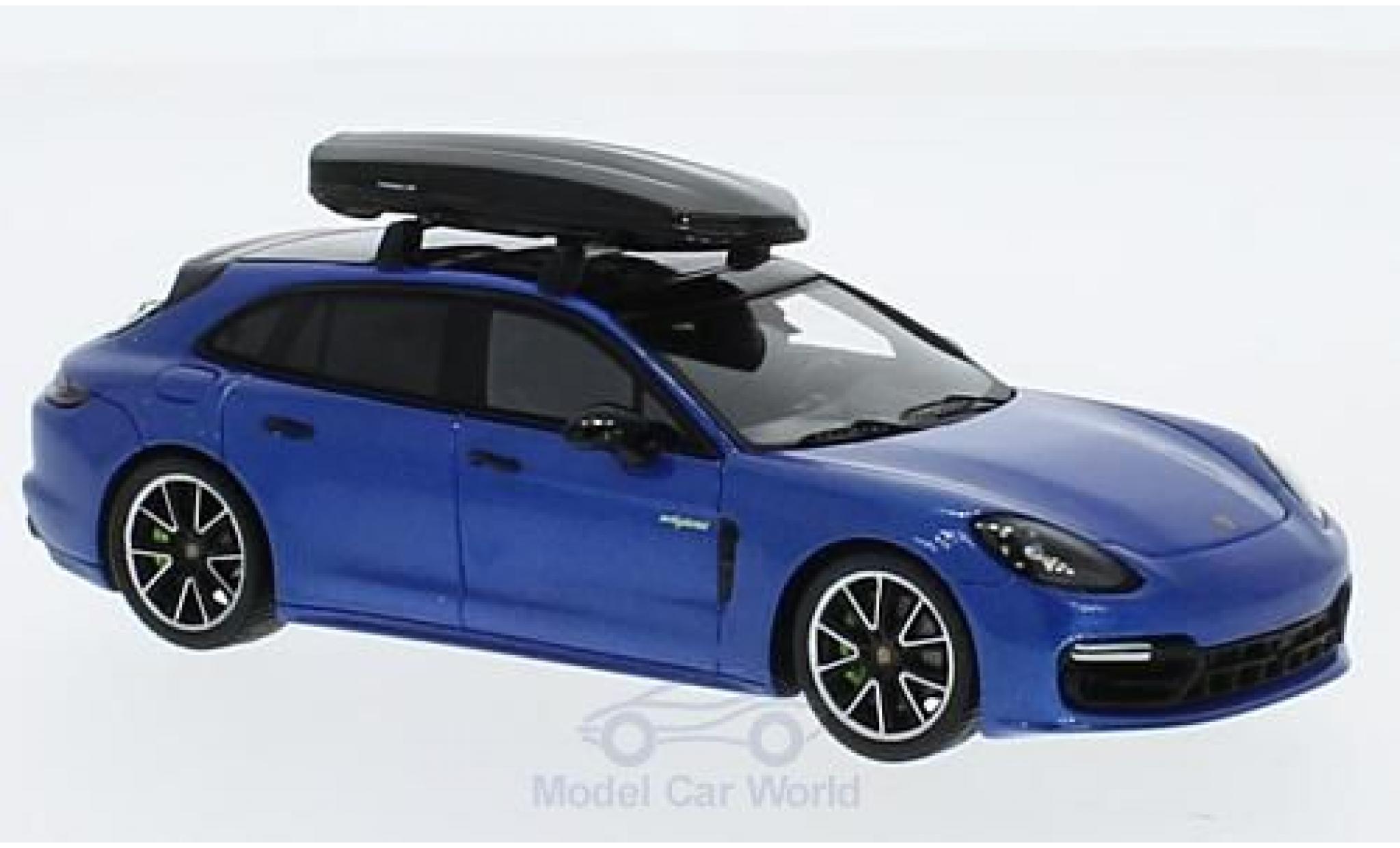 Porsche Panamera e-hybrid 1/43 Spark 4 E-Hybrid Sport Turismo metallic blauw mit Dachbox modelauto