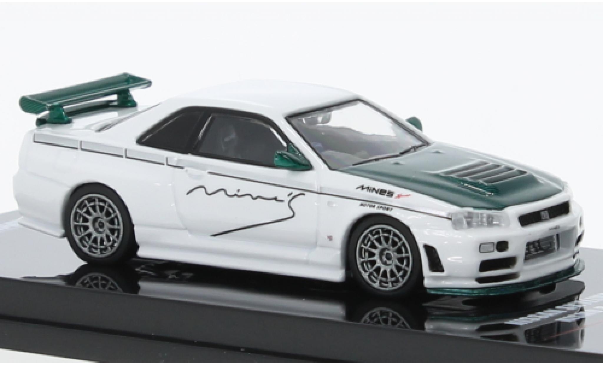 Nissan Skyline 1/64 INNO64 GT-R (R34) Nismo R-Tune Mines wit/groen fonc&eacute; RHD modelauto