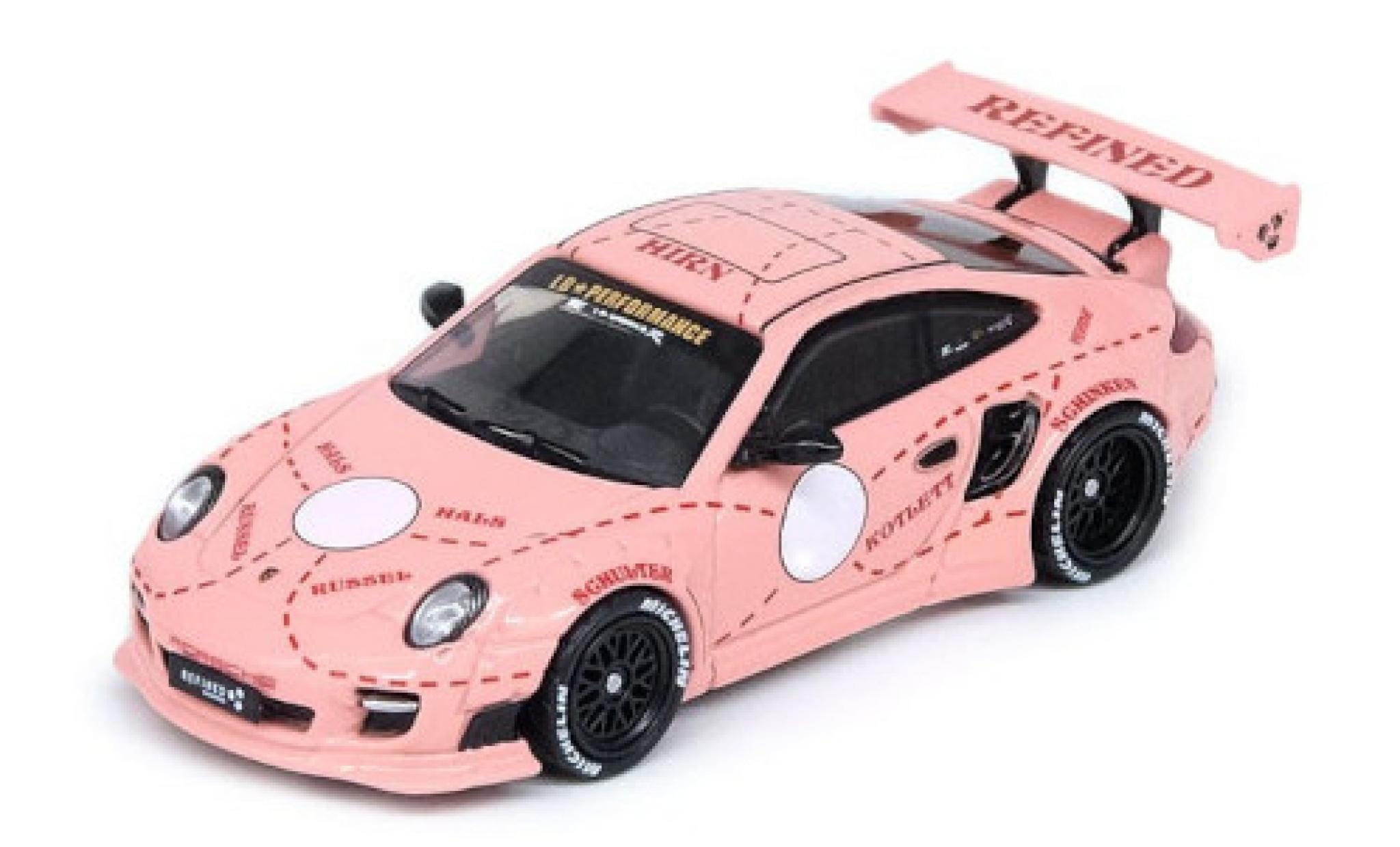 Porsche 997 1/64 INNO64 911 () Liberty Walk roze Pink Pig modelauto