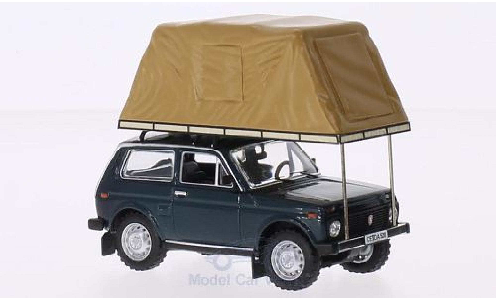 Lada Niva 1/18 IST Models metallic groen 1981 mit Zeltaufbau auf Dach modelauto
