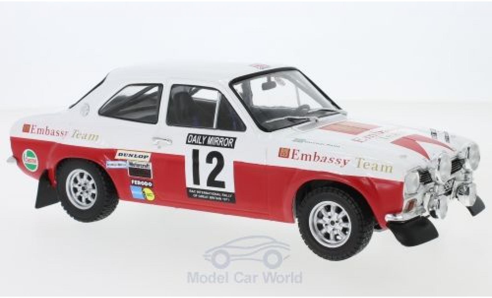 Ford Escort 1/18 IXO MK1 RS 1600 No.12 Embassy RAC Rallye 1971 H.Mikkola/G.Palm modelauto