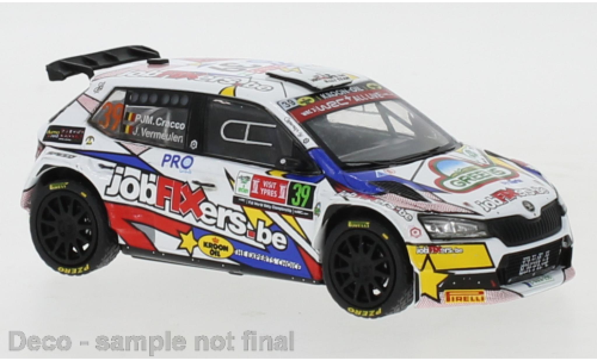 Skoda Fabia 1/43 IXO Rally 2 EVO No.39 jobfixers.be Rally Ypres 2021 P.J.M.Cracco/L.Vermeulen modelauto