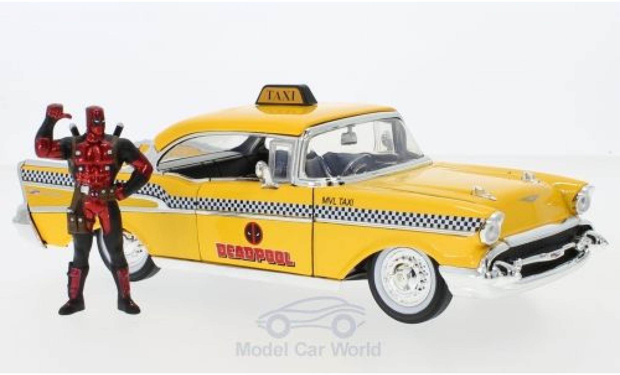 Chevrolet Bel Air 1957 1/24 Jada Toys geel Deadpool 1957 mit Figur modelauto