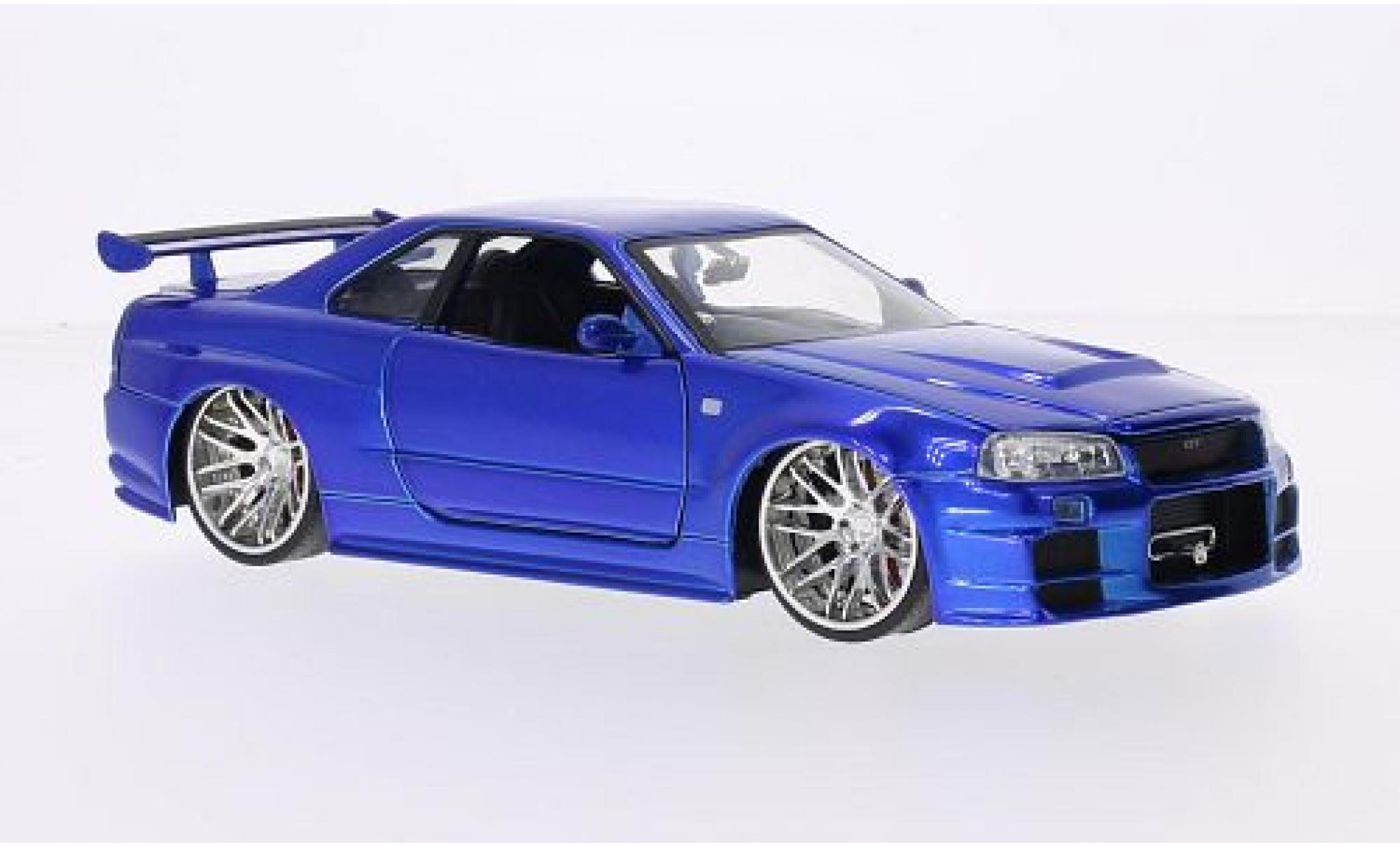 Nissan Skyline 1/24 Jada Toys GT-R (R34) Tuning metallic blauw RHD Fast & Furious 2002 tuning modelauto
