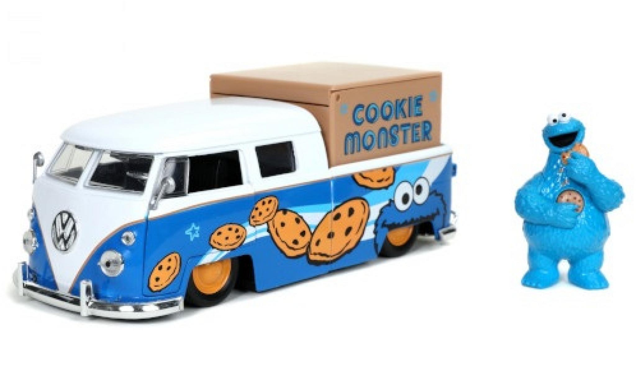 Volkswagen T1 1/24 Jada Toys Doka Lowrider Sesame Street - Cookie Monster 1963 mit Figur und Ladegut modelauto