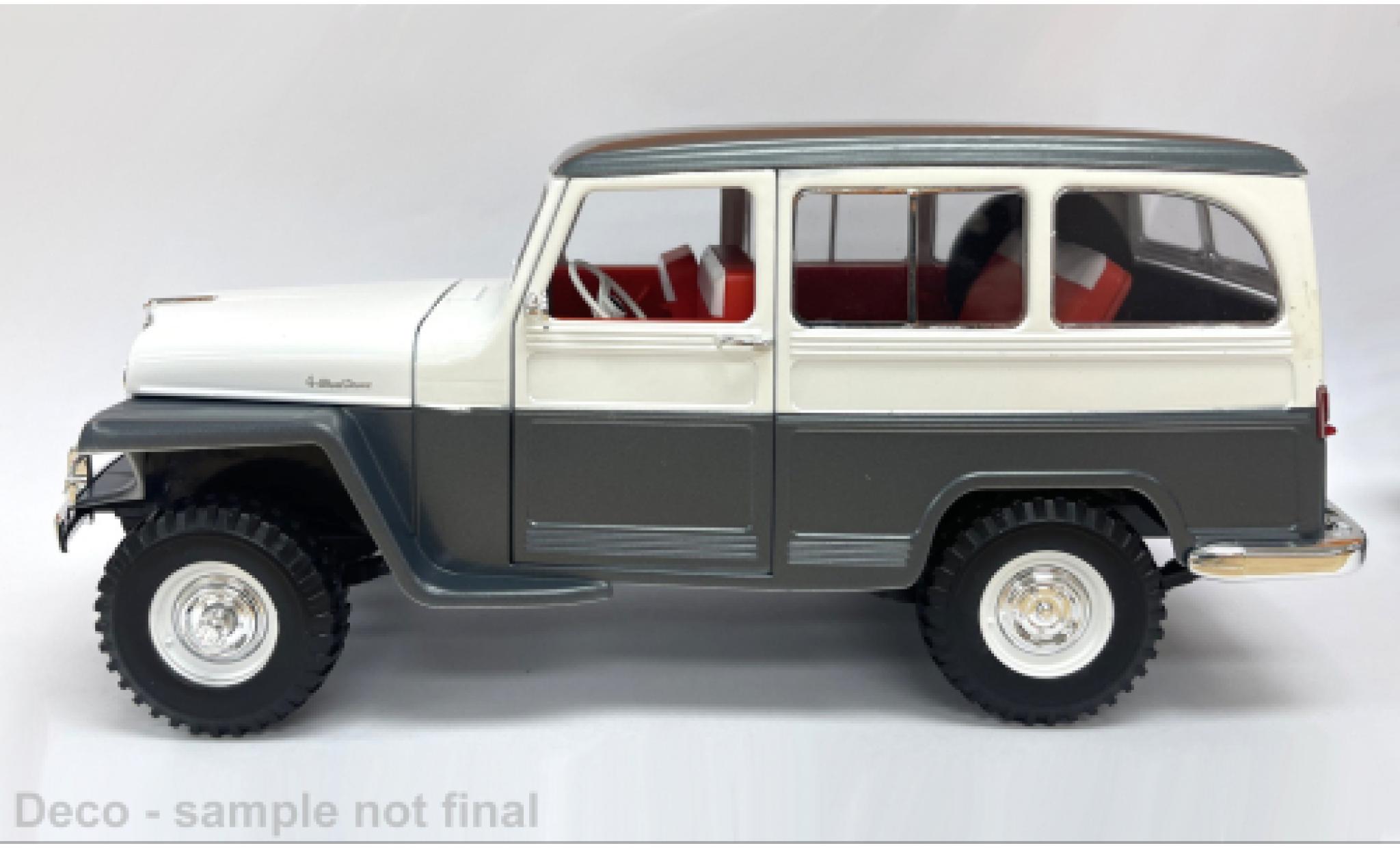Jeep Willys 1/18 Lucky Die Cast Station Wagon Box Van grijs/beige 1955 1:18 modelauto