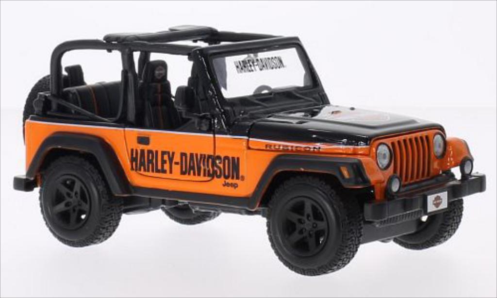 Jeep Wrangler 1/24 Maisto Rubicon zwart/oranje Harley Davidson 2014 modelauto