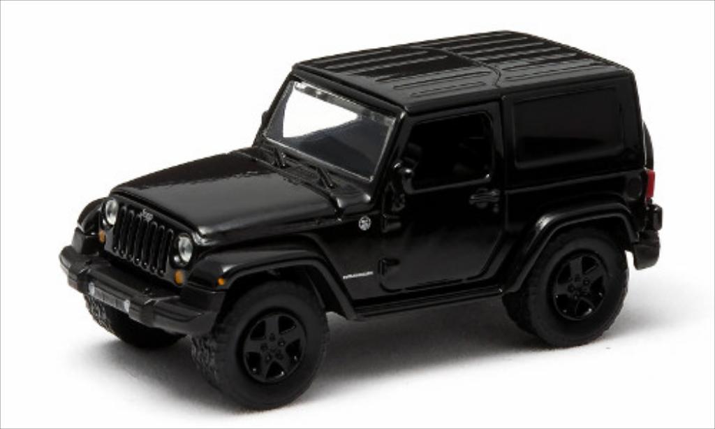 Jeep Wrangler 1/64 Greenlight zwart/Dekor 2014 modelauto