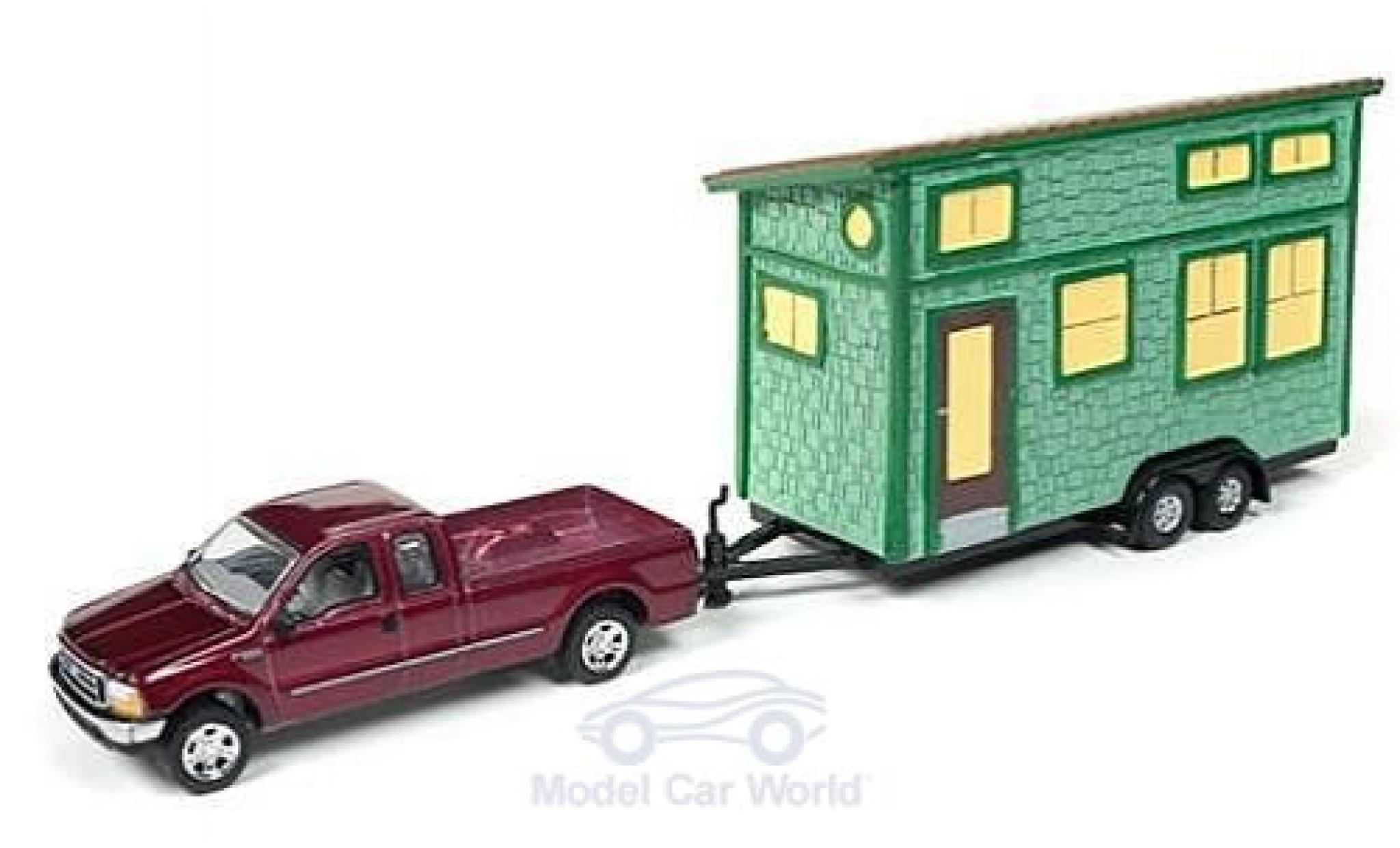 Ford F-250 1/64 Johnny Lightning Super Duty metallic rood 2004 mit Tiny House ohne Vitrine modelauto