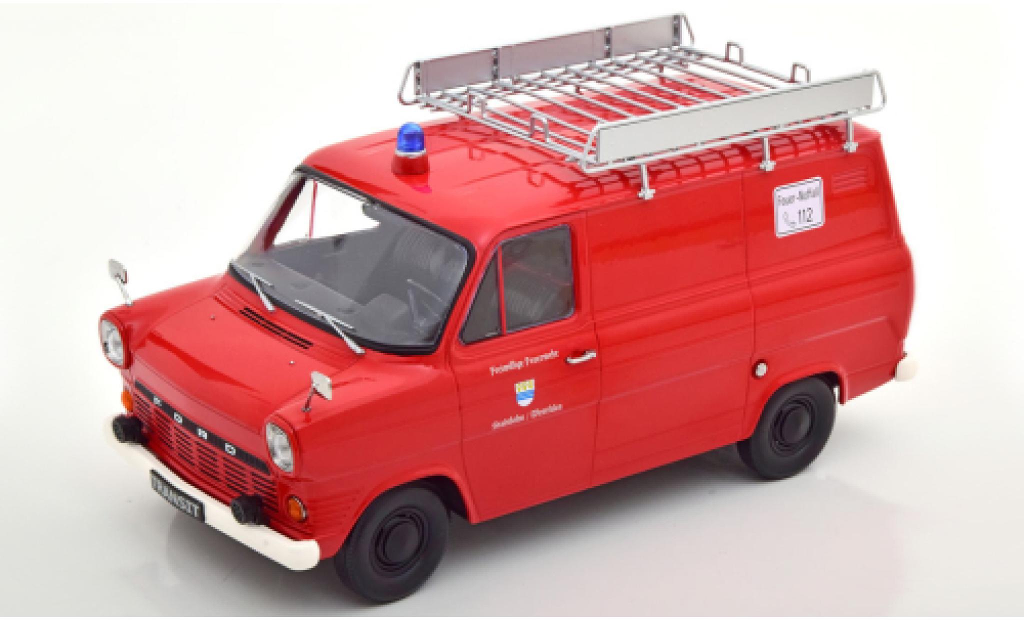 Ford Transit 1/18 KK Scale MK 1 Kasten rood Brandweer Stadtlohn 1965 avec Rack de toit modelauto
