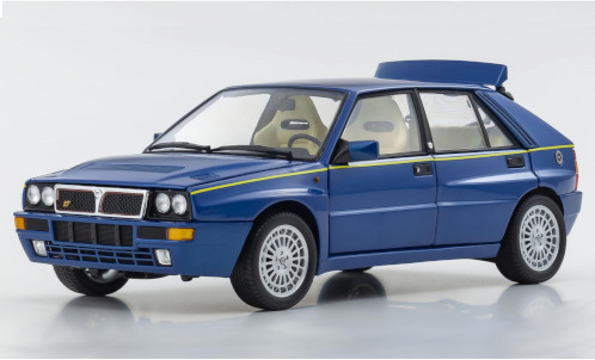 Lancia Delta 1/18 Kyosho HF Integrale metallic blauw/geel modelauto