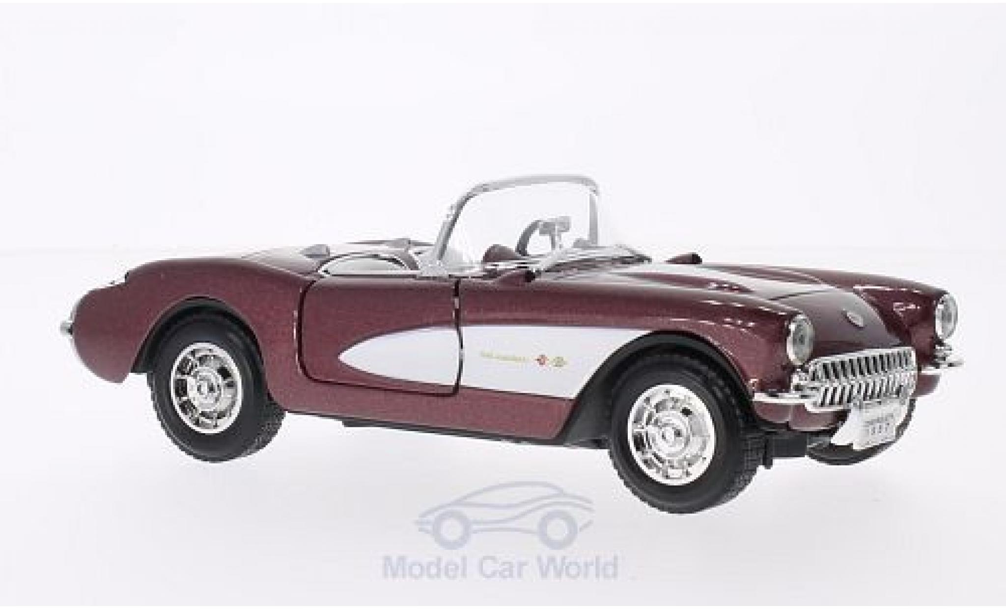 Chevrolet Corvette C1 1/24 Lucky Die Cast metallic rood/wit 1957 modelauto