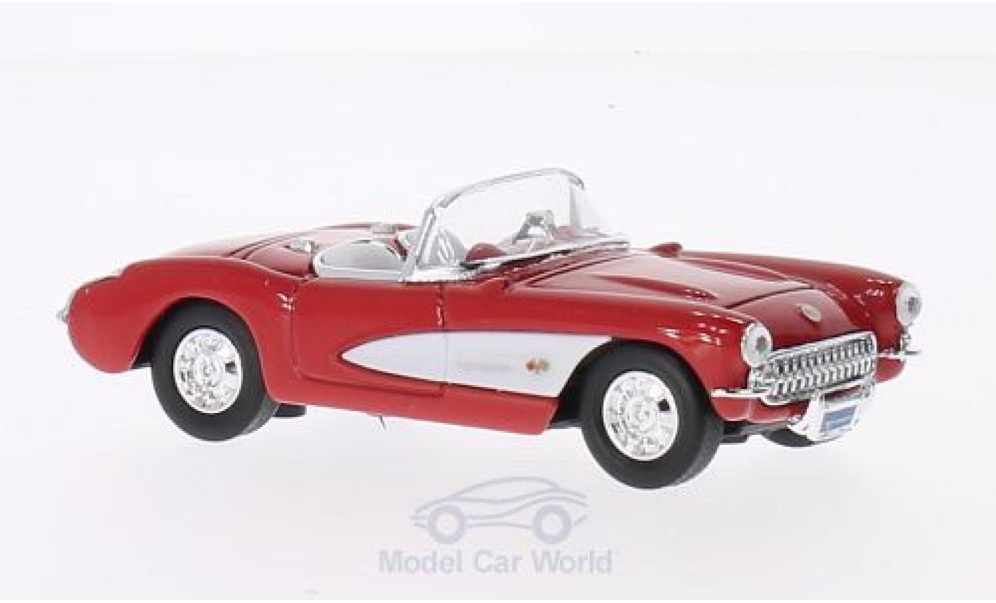 Chevrolet Corvette 1/43 Lucky Die Cast rood/wit 1957 ohne Vitrine modelauto