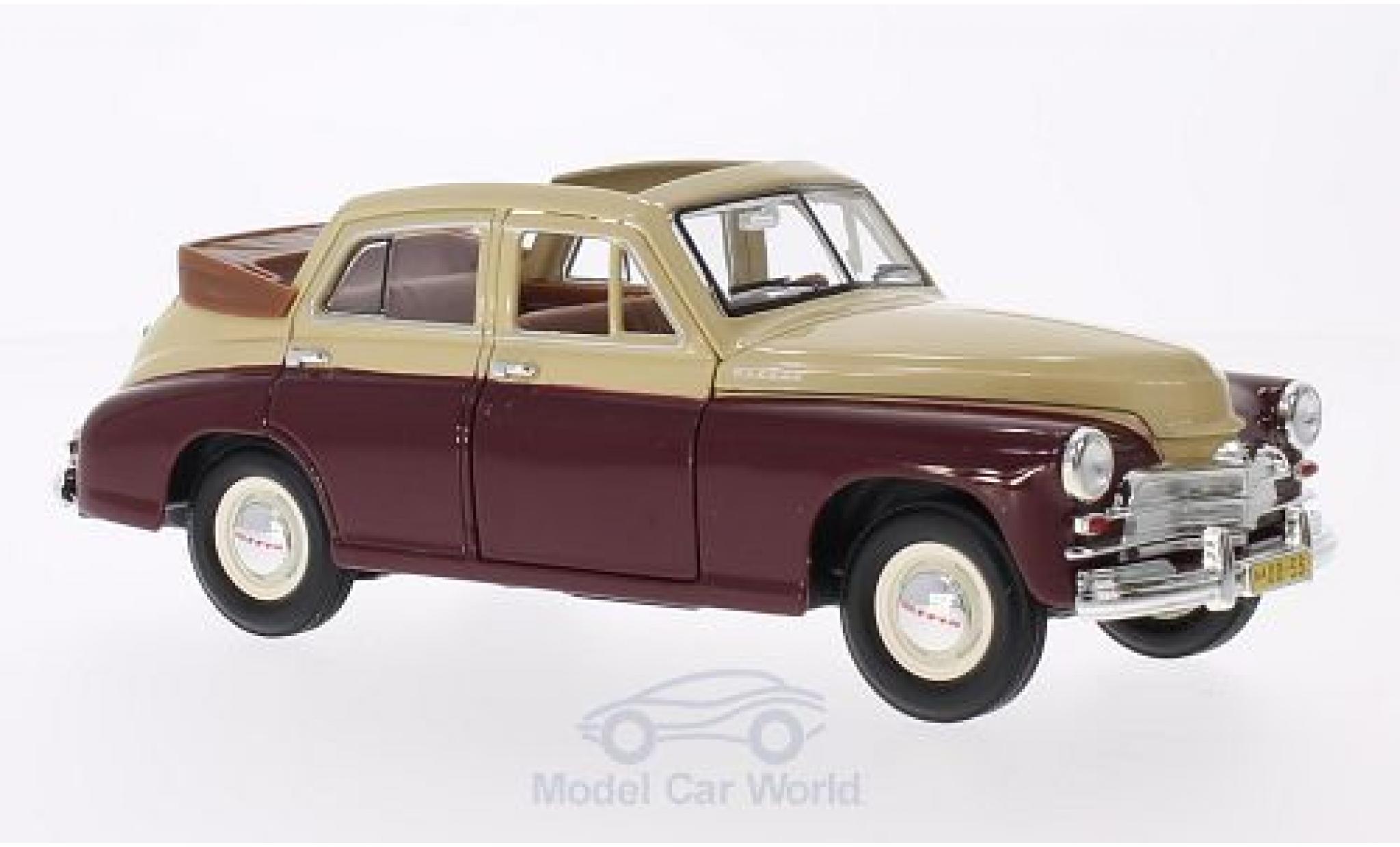 Gaz M20 1/18 Lucky Die Cast GAZ Pobeda Cabrio-Sedan rood/beige modelauto